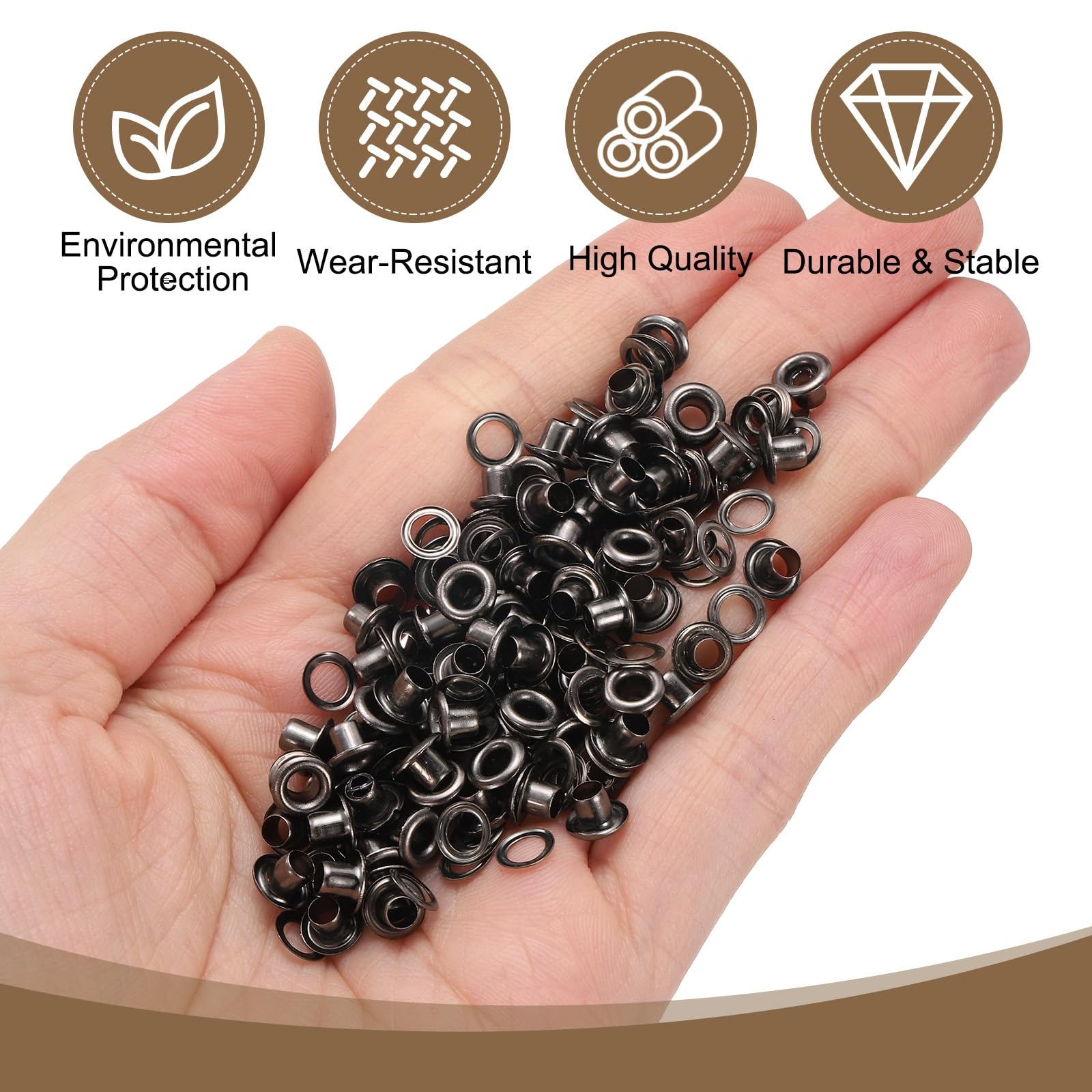 QUARKZMAN 50Set Occhielli per Teloni 3mm 1/8" Occhiello Strumento Metallici in Ottone con Rondelle per Tende in Tessuti Cinture in Pelle Scarpe Borse Fai Da Te, Nero
