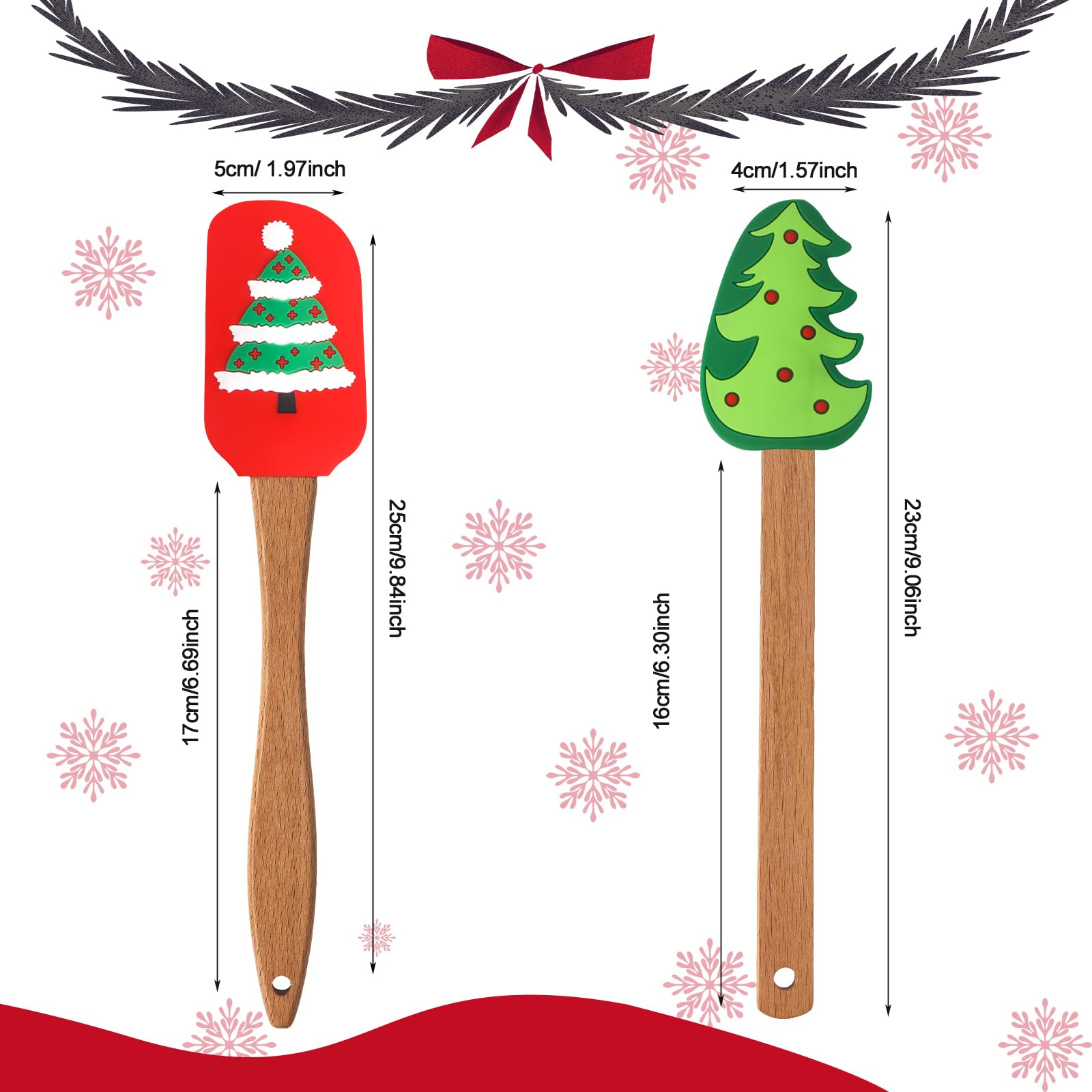 Christmas Silicone Xmas Cake Spatula with Wooden Handle Snowmen Pancake Spatula Cute Pan Scraper Xmas Dish Scraper Cooking Spatulas for Kitchen Mixing Cooking Baking (Novel Style)