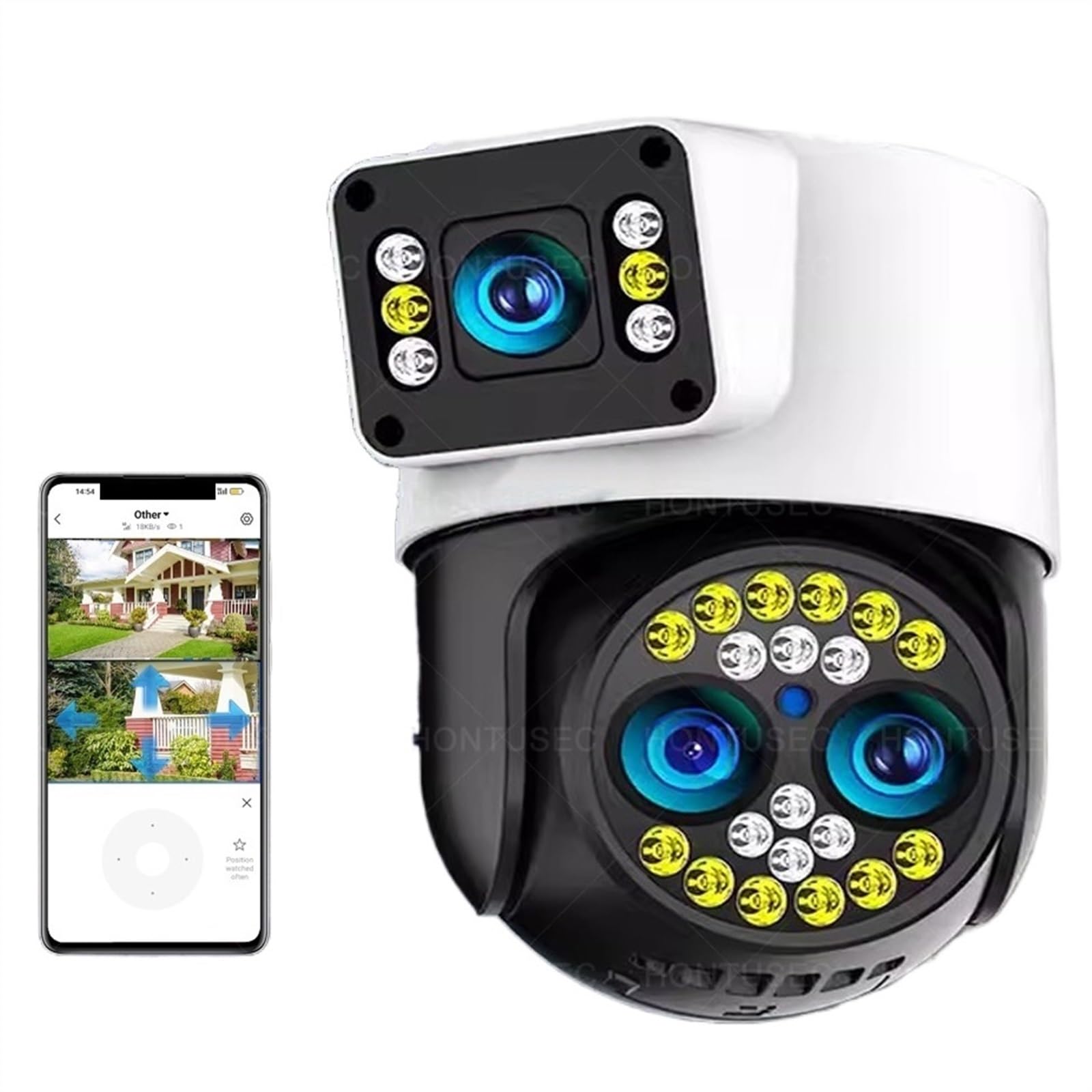 MKHJKIOII Security Camera, 4K 8MP Three Lens PTZ Dual Screens 10X Optical Zoom Color Night Vision Auto Tracking Outdoor Surveillance IP Camera(8MP Camera Only)