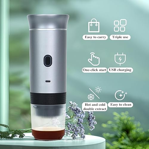Miniatura 3 de Máquina eléctrica portátil de café expreso, cafetera de viaje con USB-C, soporta café molido y cápsulas, cafetera de auto calentamiento, mini