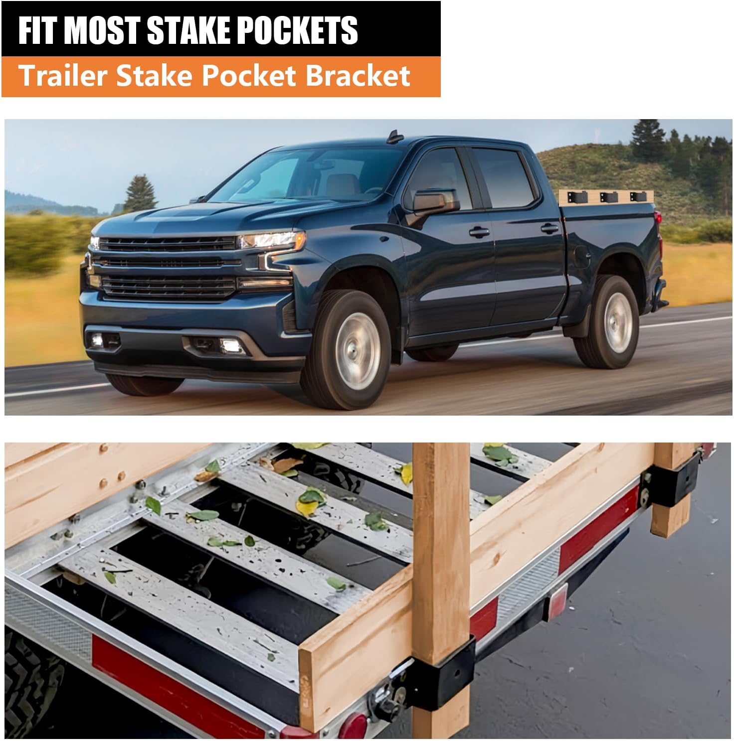 8 Pack Steel Trailer Stake Pockets for 2x4 Wood, Utility Trailer Pocket Stakes Heavy Duty for Lumber Black