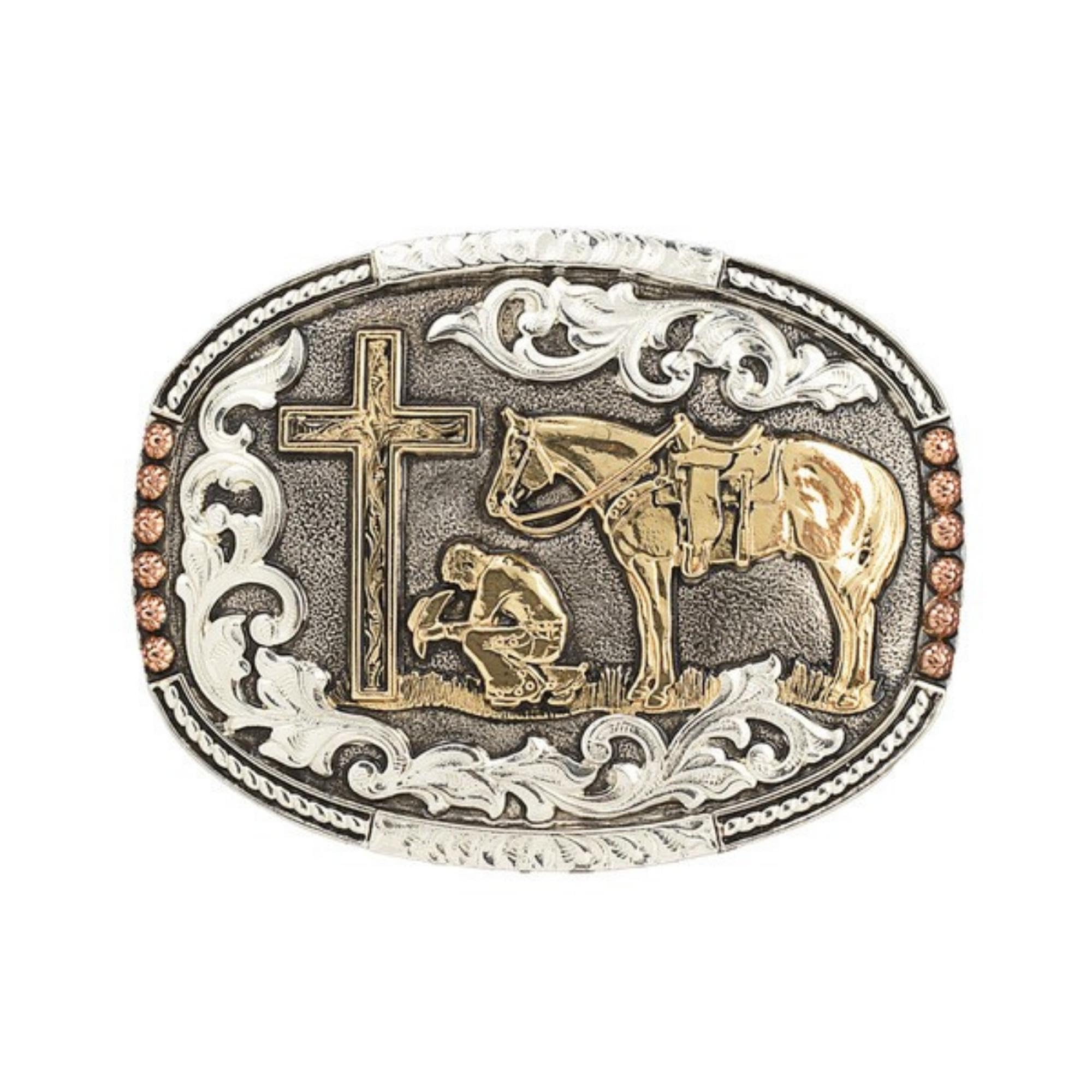 Crumrine Oval Buckle Cowboy Prayer Motif