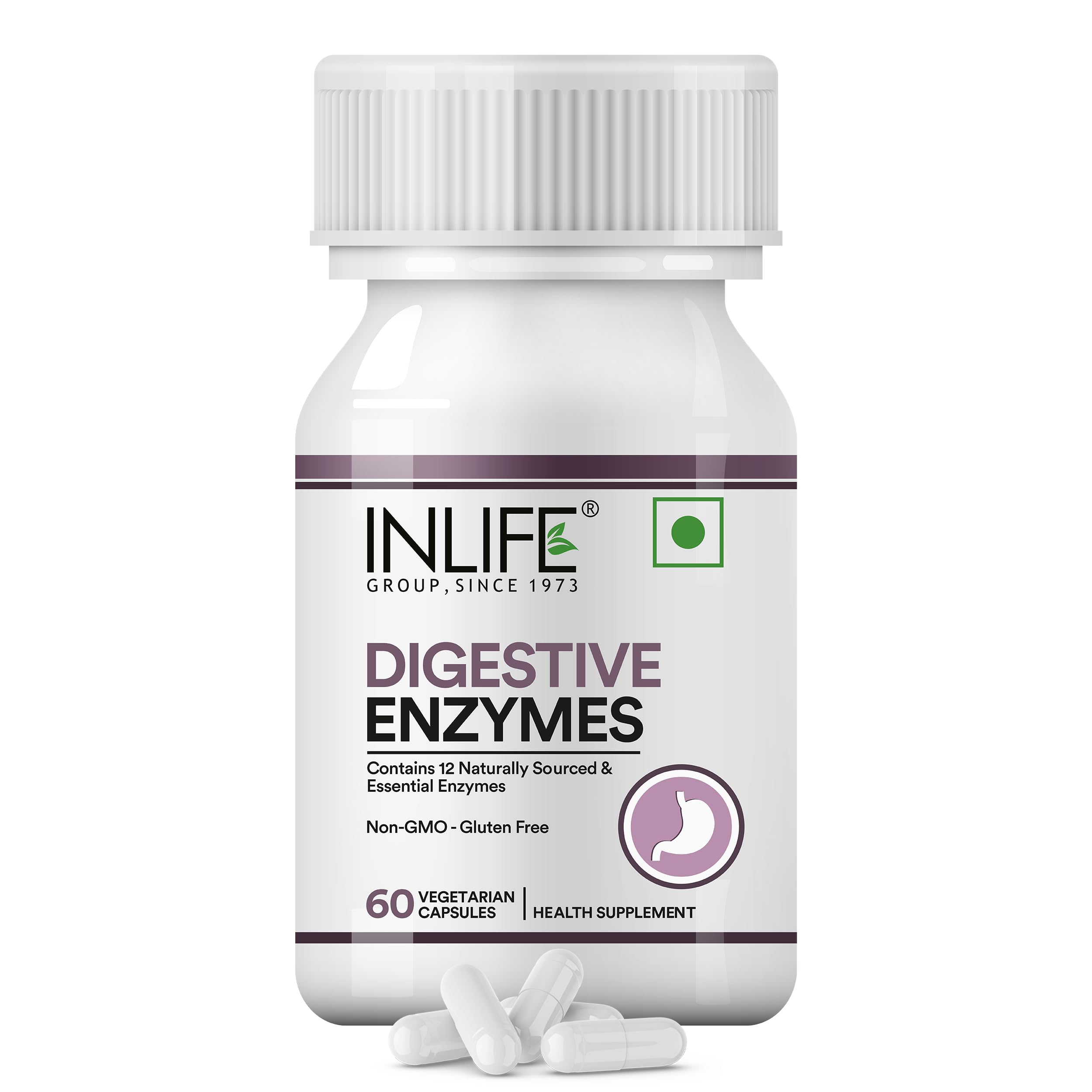 INLIFE Digestive Enzymes Supplement | Contains 12 Naturally Sourced & Essential Enzymes | Supports Healthy Digestion - 60 Vegetarian Capsules (Pack of 1, 60)