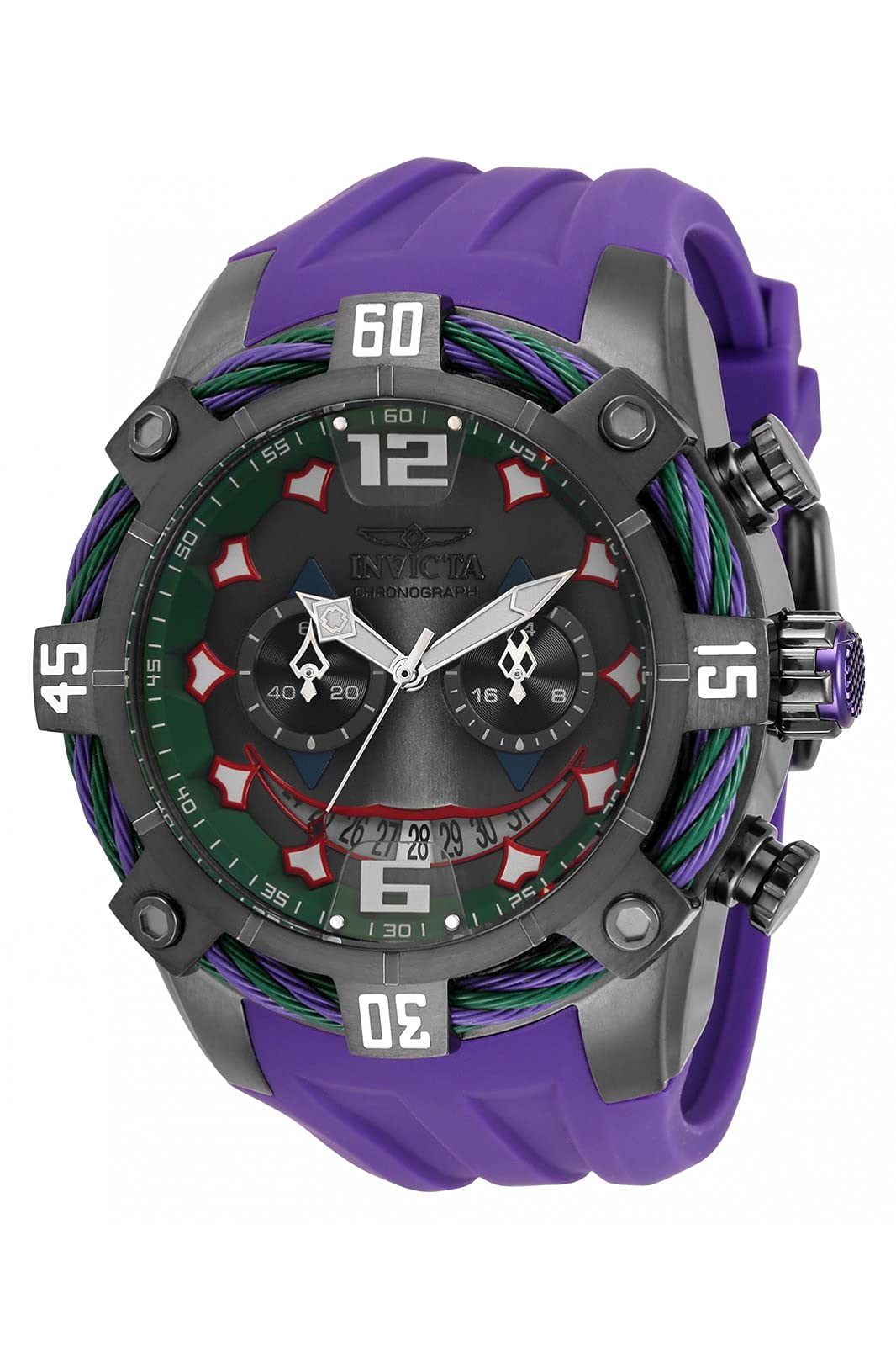 invictaMen's 51mm DC Comics Joker Bolt LIM Ed Quartz Chronograph Purple Strap Watch (Model: 33166)