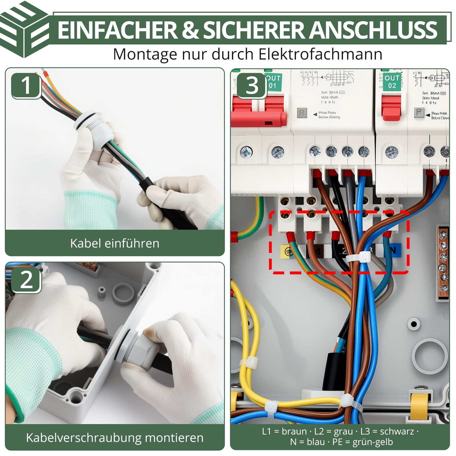 EYPINS Baustromverteiler mit FI/LS, 2x 230V Schuko-, 1x CEE-Steckdose 16A | 32A CEE-Stecker, 2x Schuko 230V, 1x CEE 400V Steckdose, H07RN-F 5G2,5 Kabel Stromverteiler für Außenbereich Werkstatt Fabrik