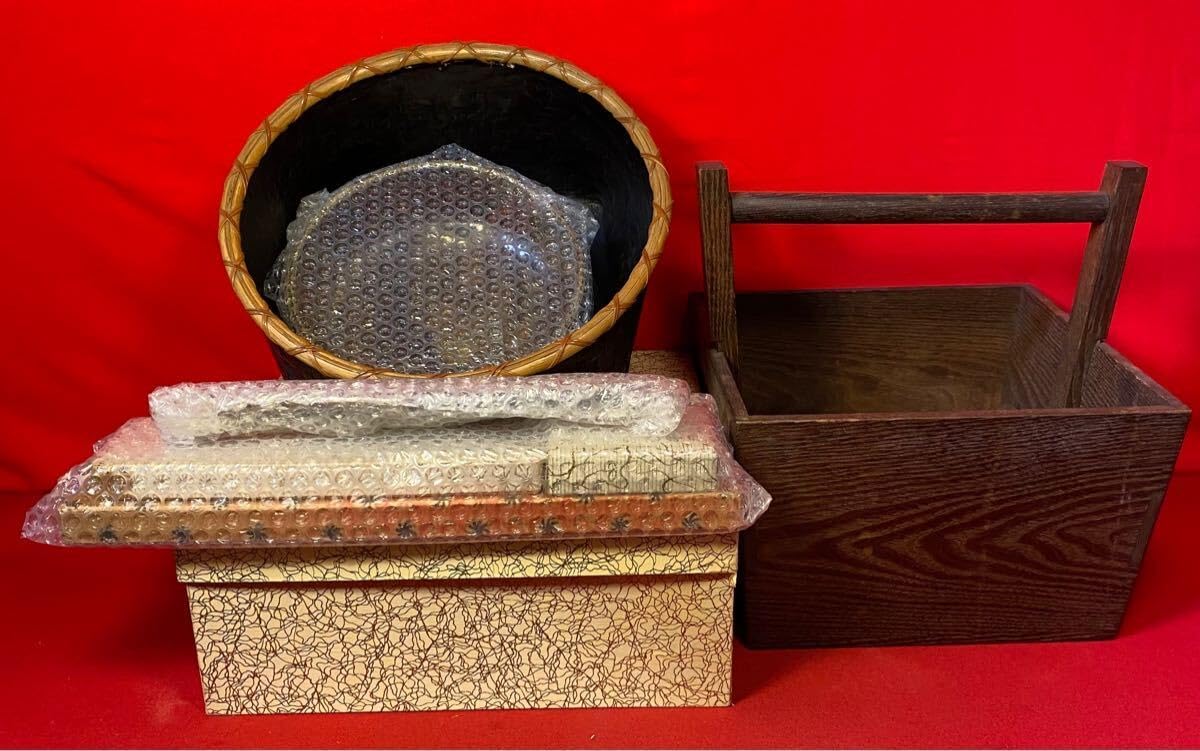 茶道具 『 炭道具 9点まとめて「箱炭斗 竹編炭斗 炭台 灰器 羽箒 灰匙