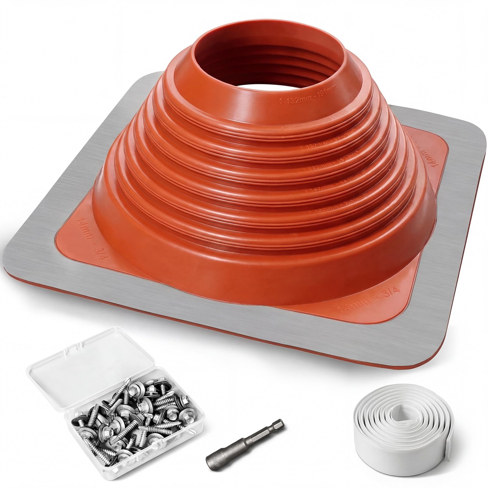 #7 Metal Roof Pipe Flashing Boot, Silicone High (Pipe OD 6
