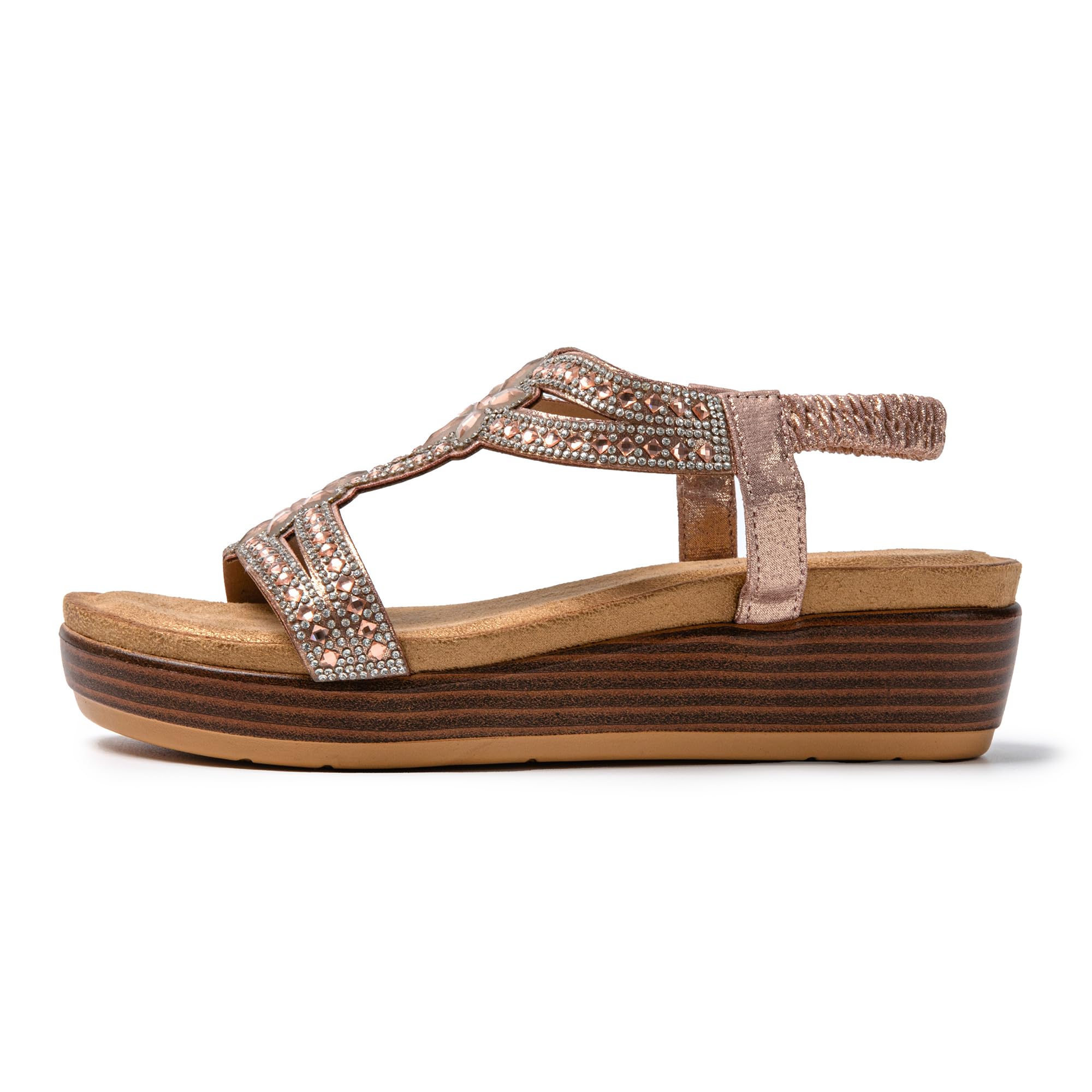 JOMIX Sandali Estivi da Donna con Eleganti Gioielli Strass e Chiusura Elastica