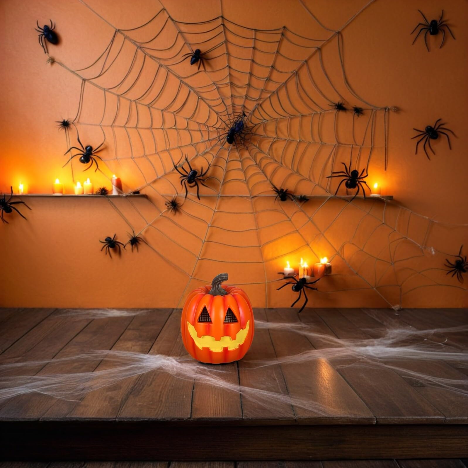 Halloween Kürbis Deko LED Laterne aus Robustem Harz Flammenloses Leuchten für Innen Außen Vielseitige Halloween Tisch Barbeleuchtung Stimmungsvolle Party deko mit Gruseligem