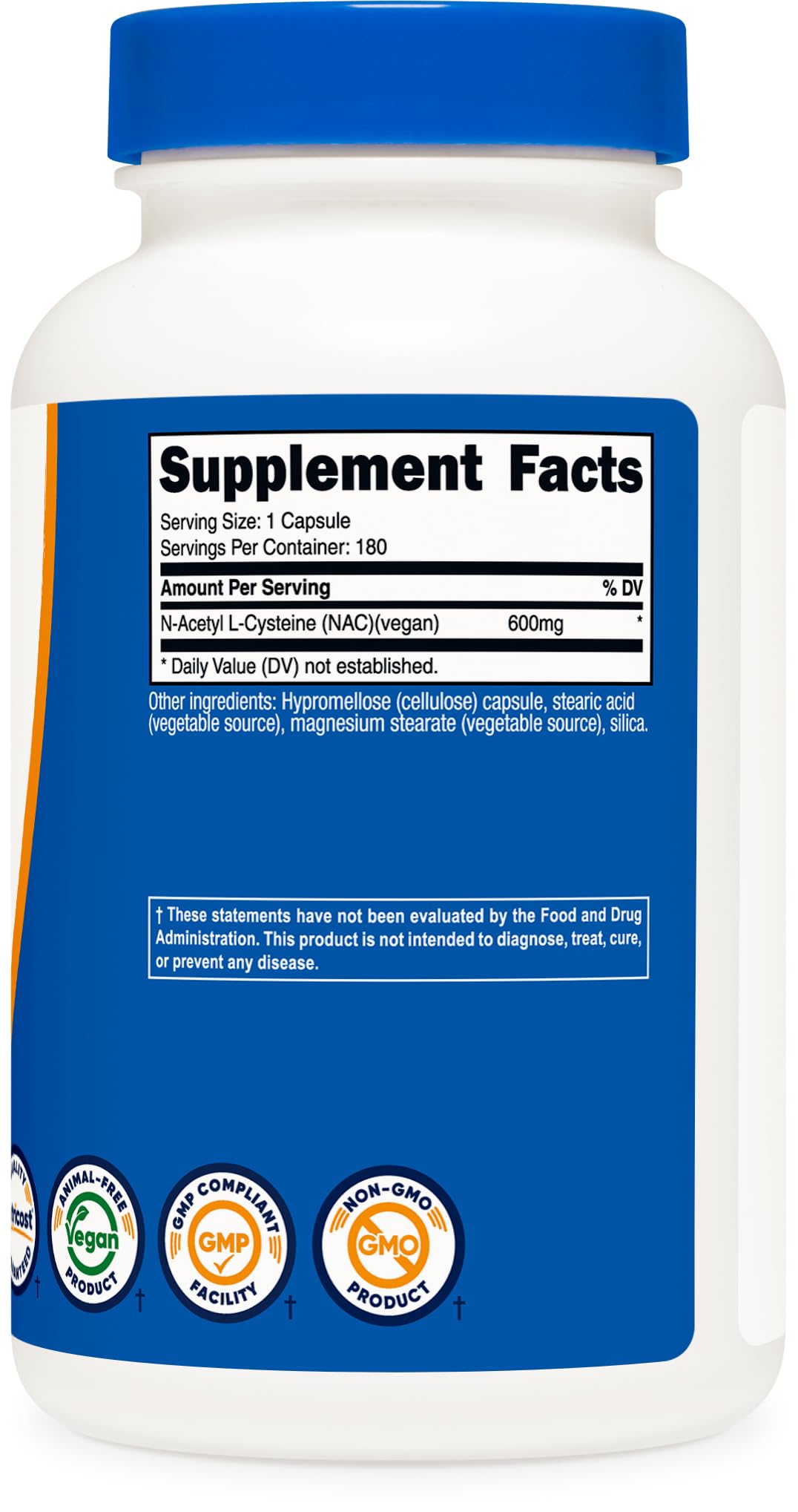 Nutricost N-Acetyl L-Cisteina (NAC) 600mg, 180 capsule - Capsule vegetali, non OGM, senza glutine