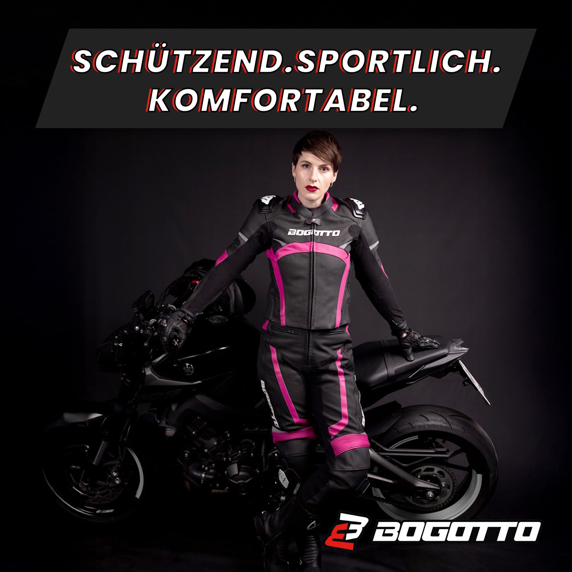Bogotto Misano 2-Teiler Damen Motorrad Lederkombi, schwarz/weiß, 46