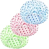 Shower Cap, Reusable Shower Hat Bath Caps, Waterproof with Elastic Band Hair Hat for Men Women Ladies Spa Salon, Coloful Dotted, 3 Packs