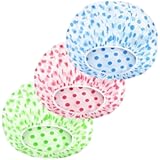 Shower Cap&comma; Reusable Shower Hat Bath Caps&comma; Waterproof with Elastic Band Hair Hat for Men Women Ladies Spa Salon&comma; Coloful Dotted&comma; 3 Packs