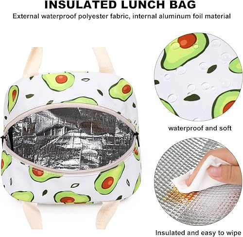 Miniatura 4 de Lonchera aislada con aguacate para mujeres, lonchera reutilizable para el trabajo, escuela, picnic, viajes