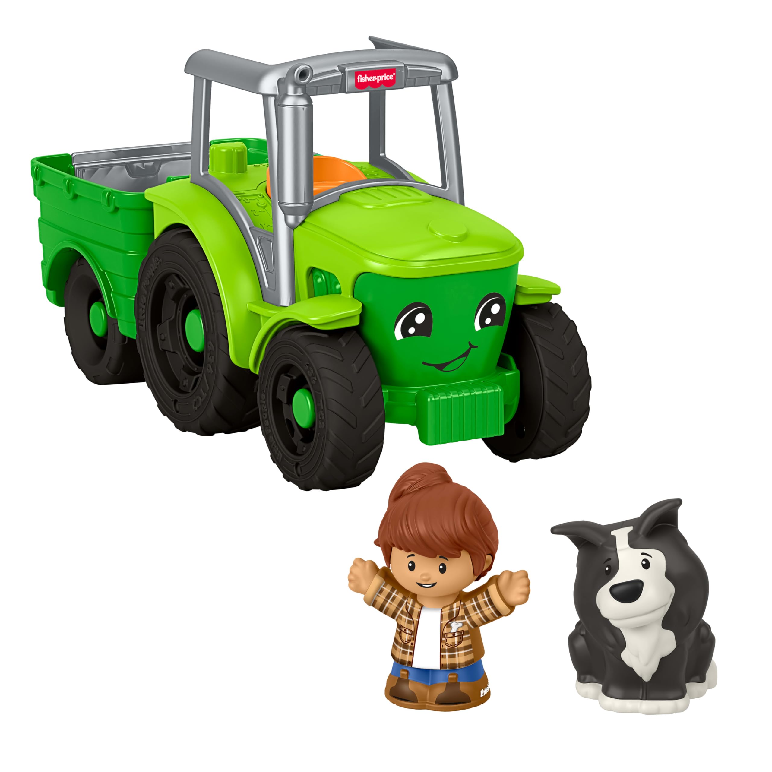 Fisher-Price Little People Toddler Toy Push & Play Tractor Push-Along Musical Farm Vehicle with 2 Figures for Pretend Play Kids Ages 1+ Years, JGX12