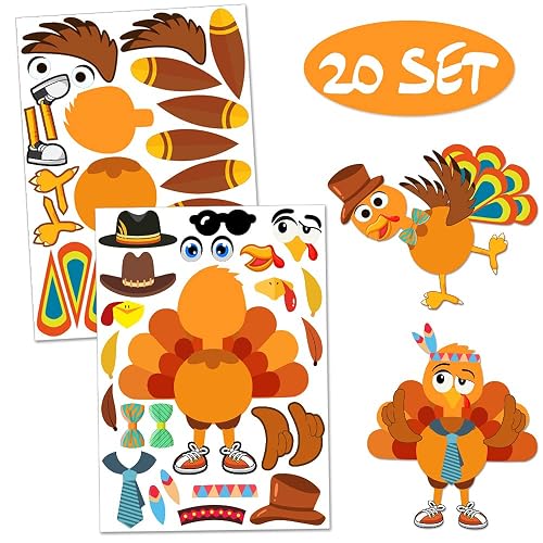 Make-A-Turkey Stickers Thanksgiving Party Games/Favors/Supplies for Kids Crafts - 20
