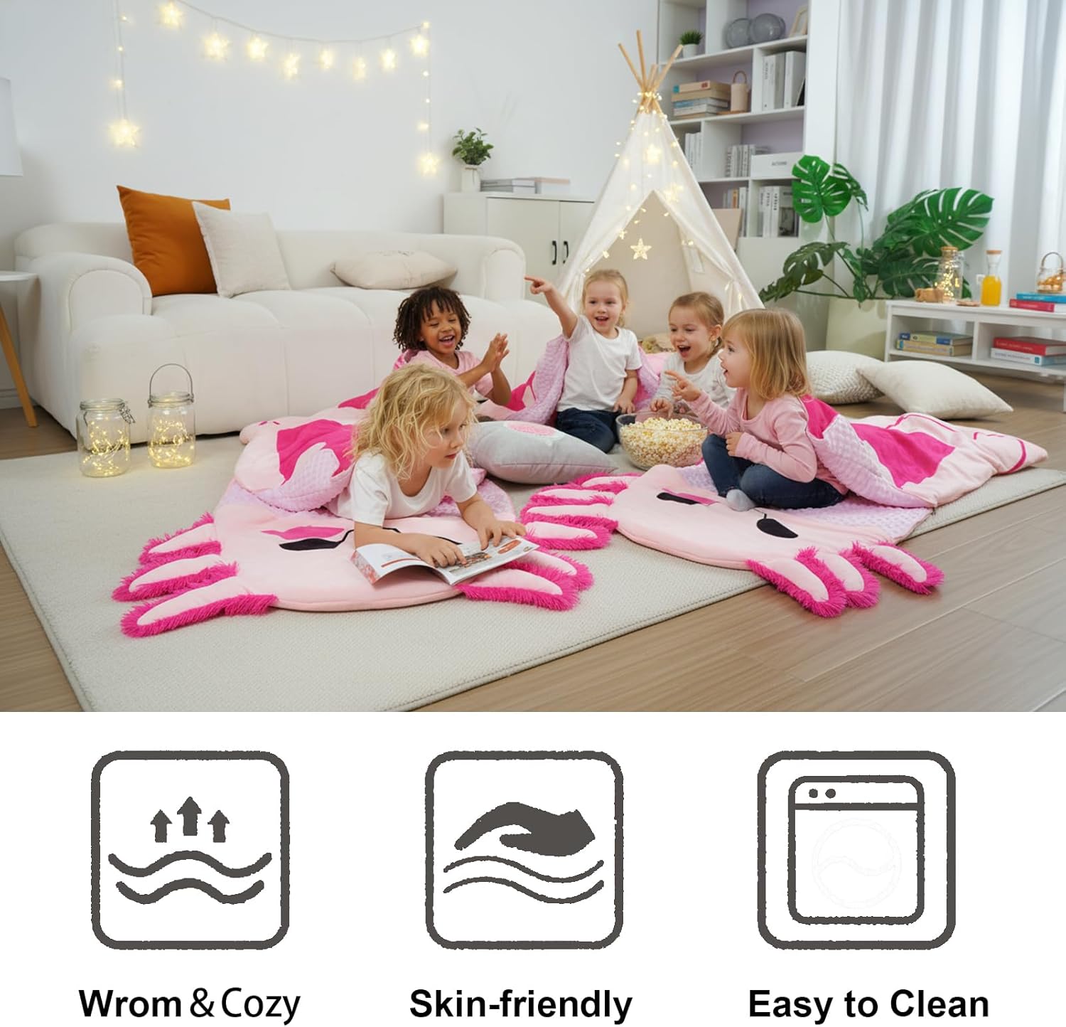 Axolotl Kids Sleeping Bag with Pillow, 3-in-1 Convertible Toddler Nap Mat, Portable Roll-Up for Daycare Travel Camping