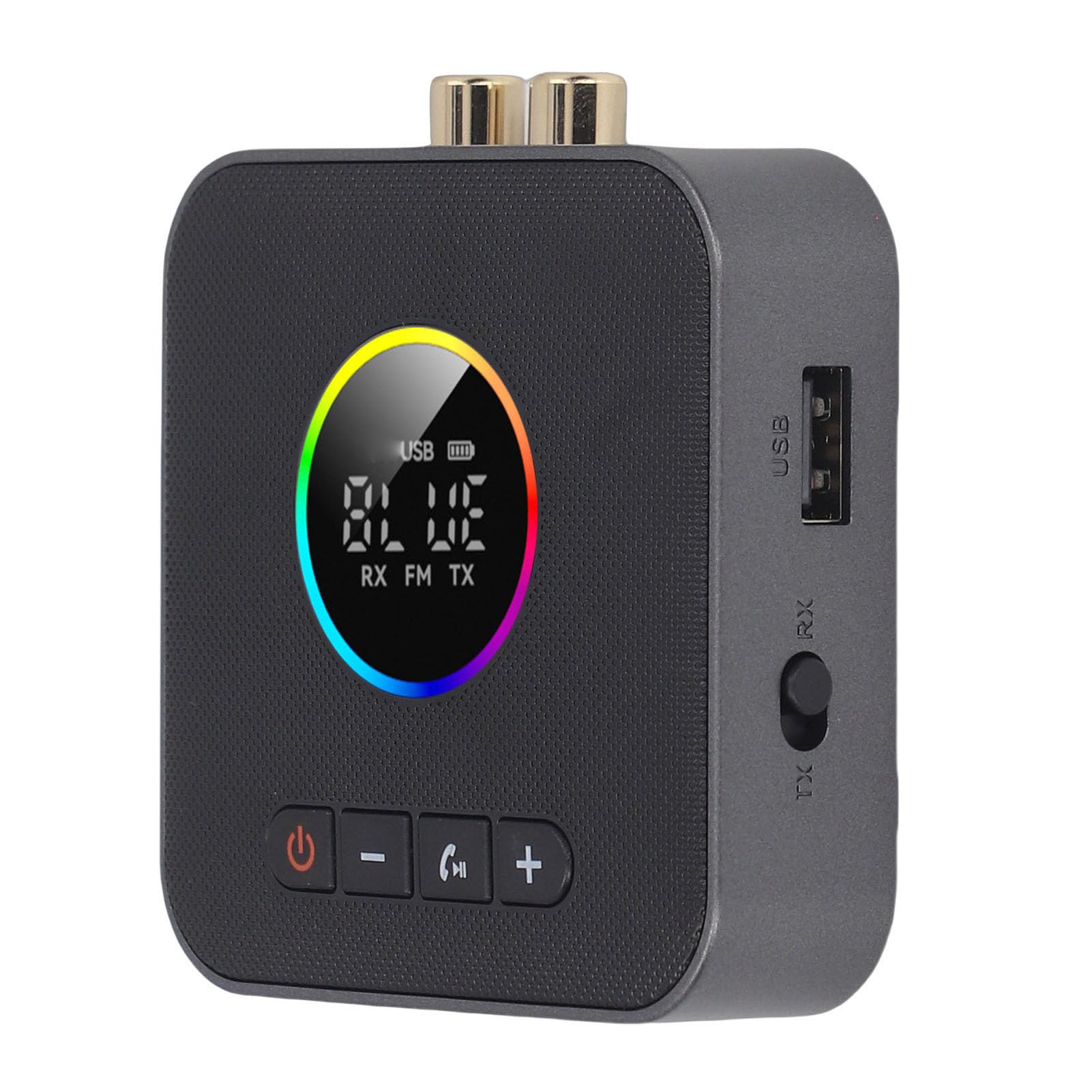 Ricevitore Trasmettitore Bluetooth 6.0 per TV, Adattatore Audio Wireless 3 in 1 con Trasmettitore FM, Display Digitale a LED, USB AUX da 3,5 Mm per Stereo Domestico, Luce RGB