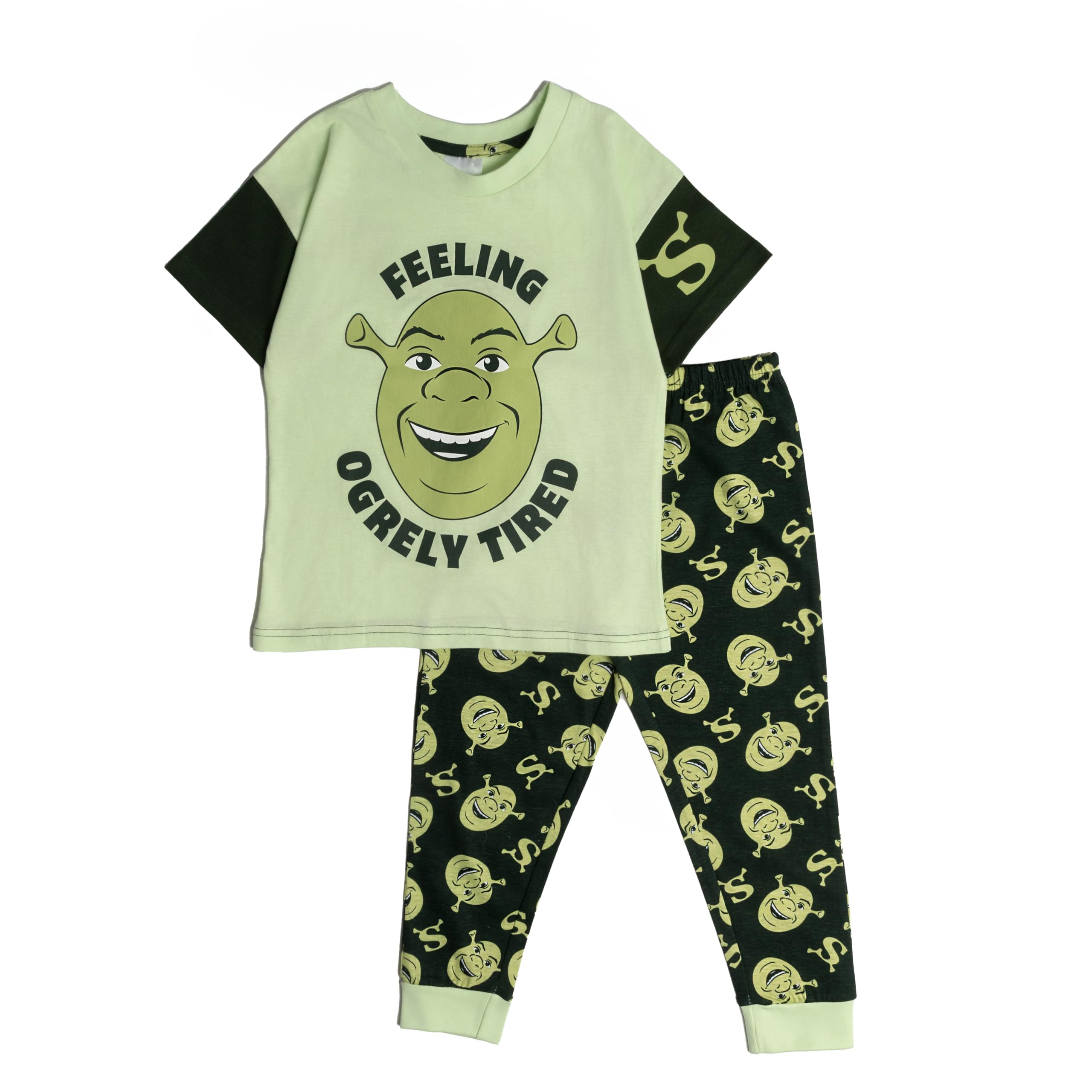 DREAMWORKS Boys Shrek Short Sleeve Top Long Leg Pyjamas Nightwear Pjs Ogre 7-8 Years Green