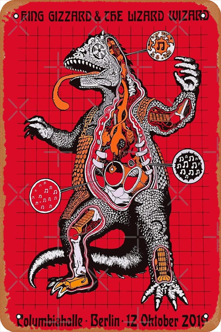 King Gizzard and The Lizard Wizard Berlin Gig Poster Poster Retro Metal Tin Vintage Sign 12 X 8 Inch Home Bar Man Cave Wall Decor