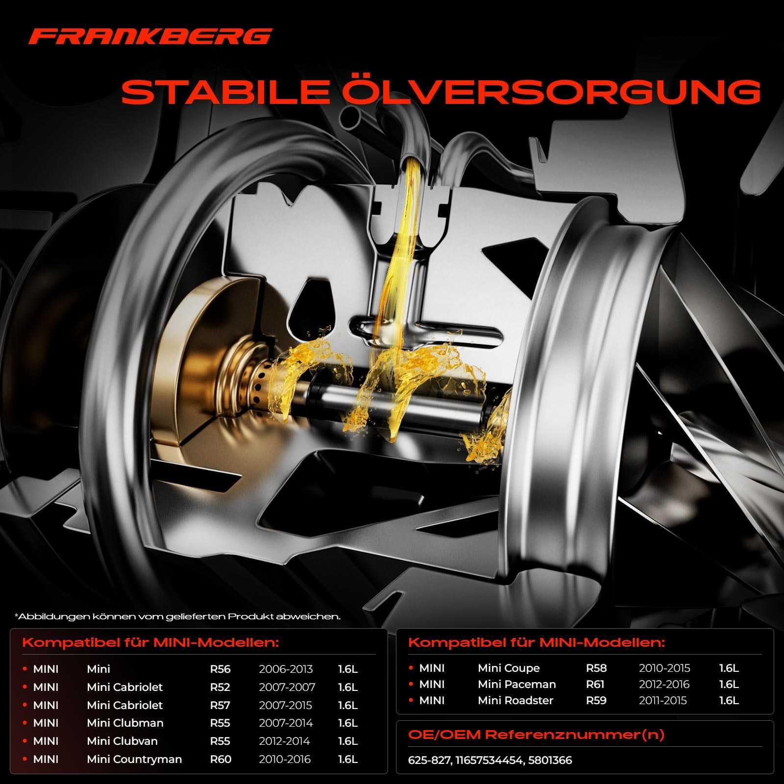 Frankberg Línea de aceite del turbocompresor 11657534454 | Compatible con: M.i.n.i R.o.a.d.s.t.e.r R59, M.i.n.i R56, M.i.n.i Clubman R55, M.i.n.i Paceman R61