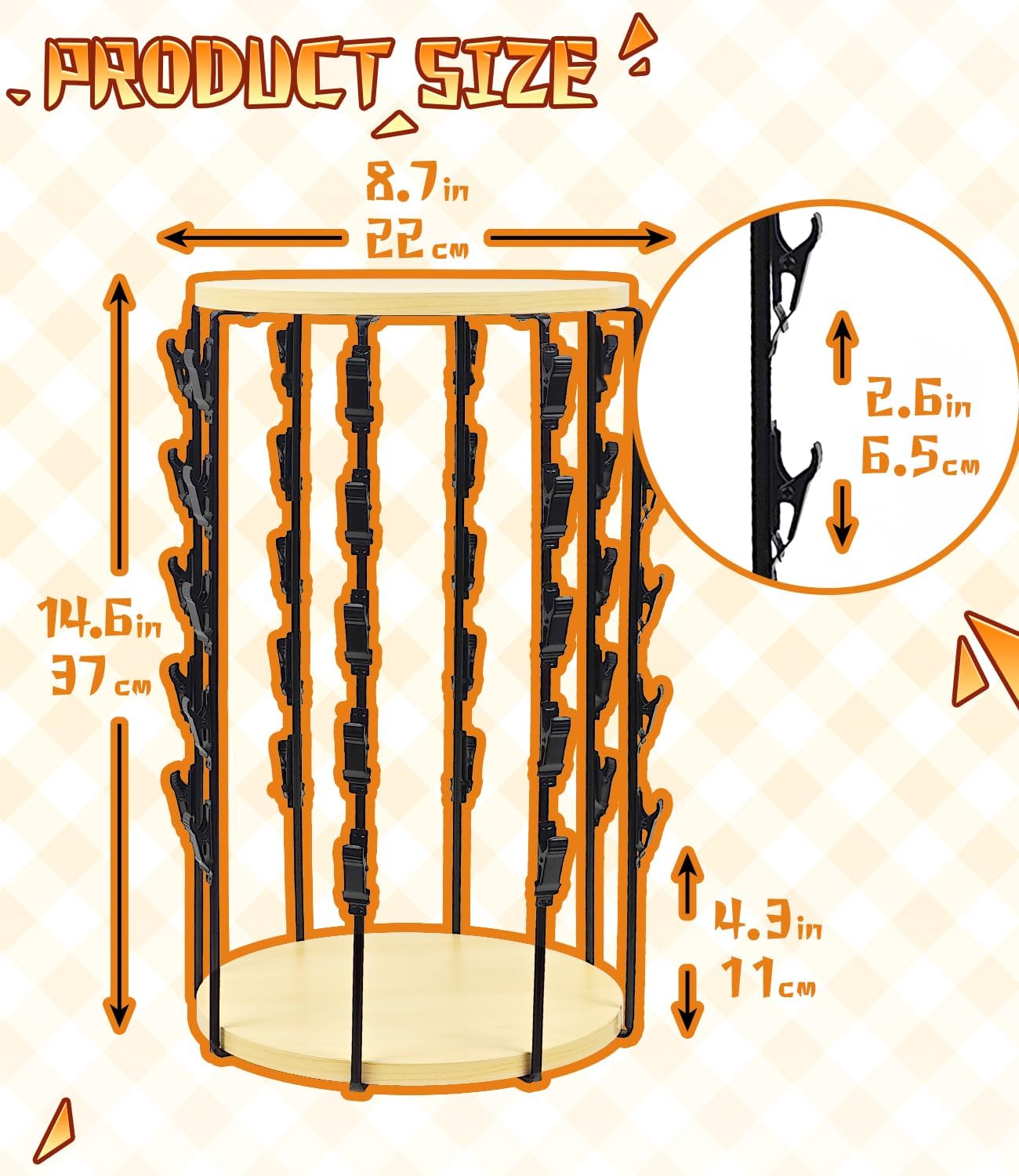 Chip Rack Display Stand, 5 Tier 40 Clips Snack Organizer with Rotating Wooden Base, Chip Holder Stand Candy Display for Countertop, Concession Stand, Party, Retail, Office Snack Display Rack