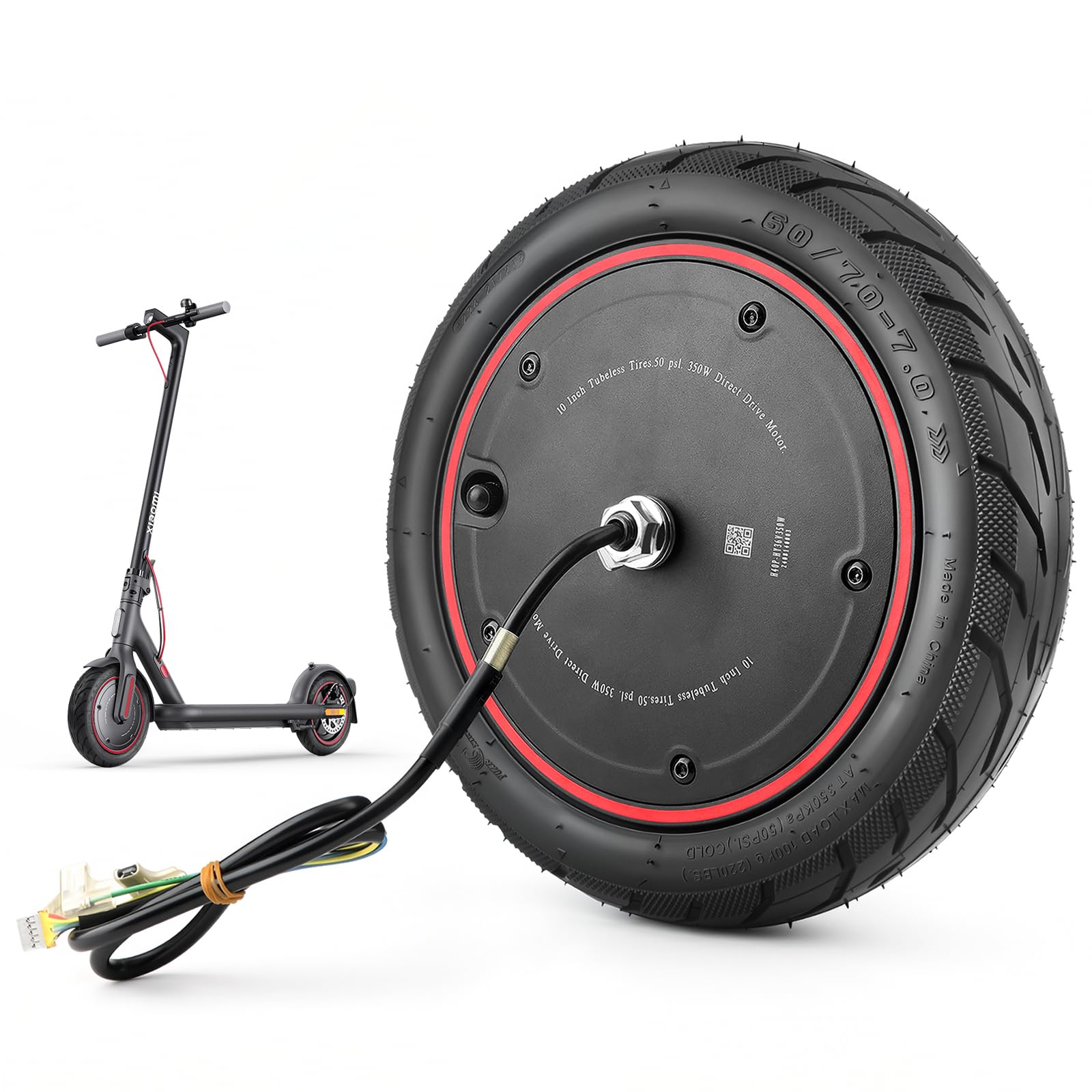 E Scooter Motor 36 V 350 W with for Xiaomi 4 Pro Tyre Electric Scooter, High Performance 36 V Electric Motor 350 Watt with Tubeless Tyres 60/70-7 for Xiaomi Electric Scooter 4 Pro Replacement
