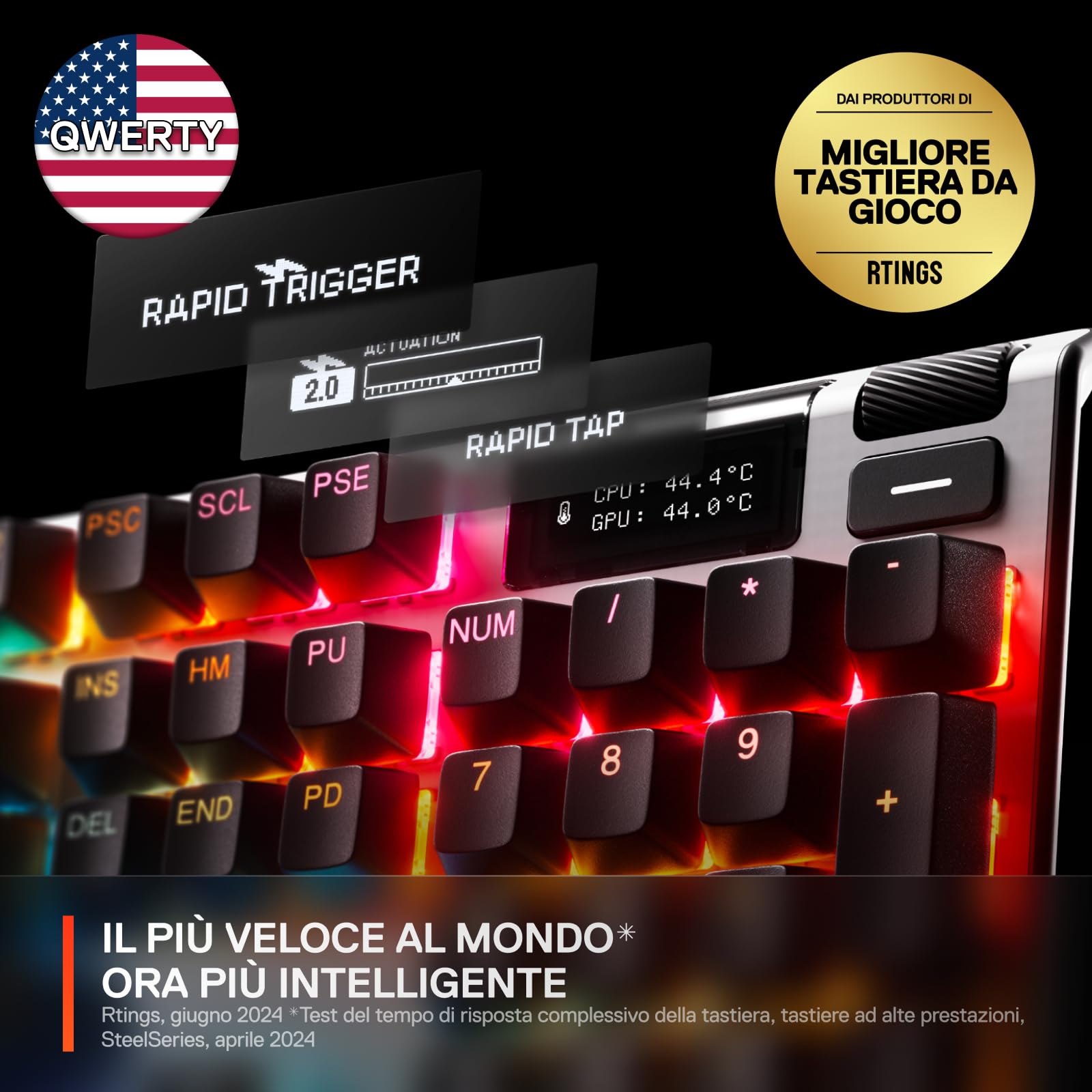 SteelSeries Apex Pro Gen 3 Tastiera Meccanica Gaming - HyperMagnetic OmniPoint 3.0 switch - Attuazione regolabile - Innesco rapido - Tocco rapido/SOCD - OLED - RGB - USB-C - US QWERTY