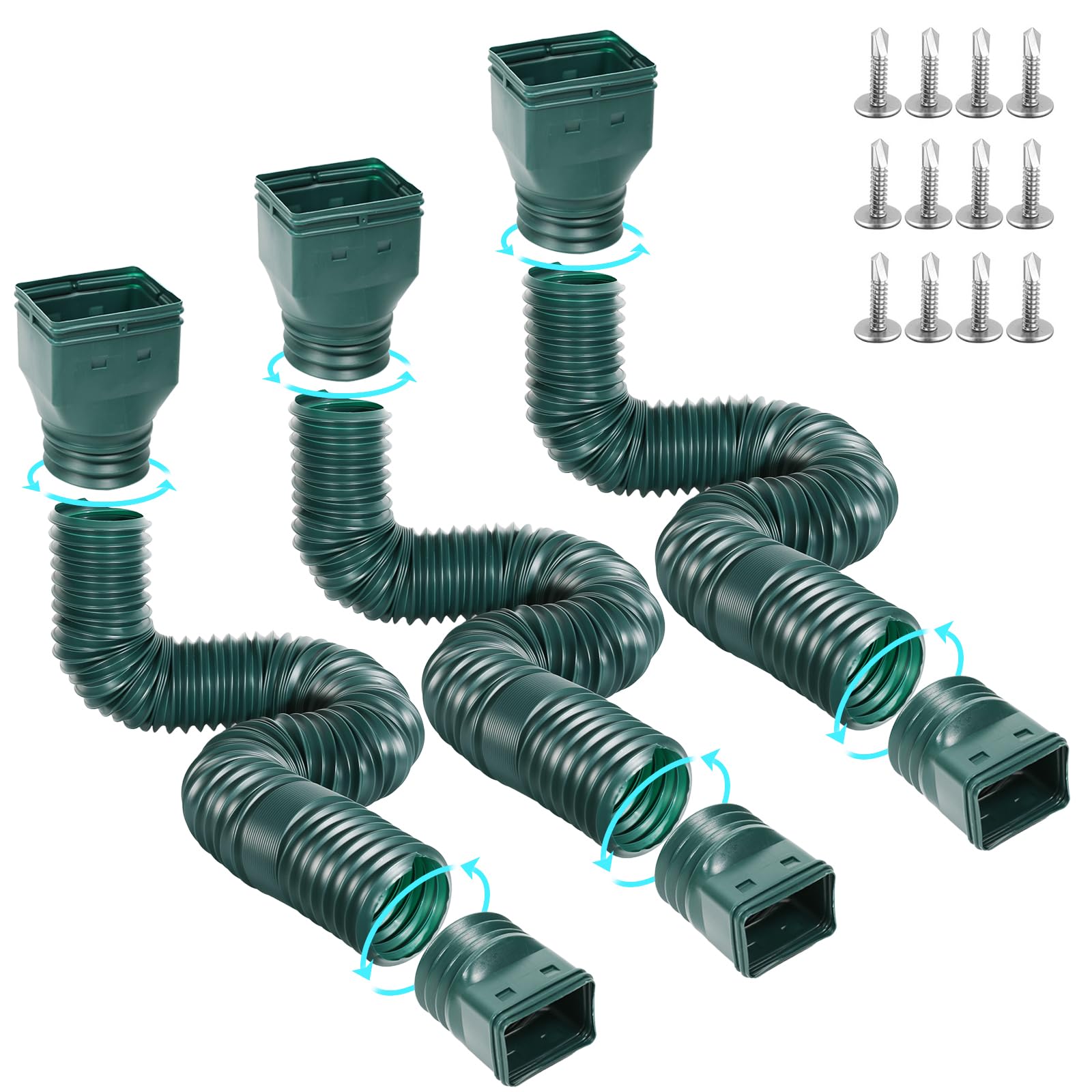 Photo 1 of Gutterlix 3 Pack Flexible Gutter Downspout Extensions Extendable from 21" to 67", Downspout Extender Comes with Adapters, Thickened Down spout Drain Extension for Rainwater Drainage(Green)