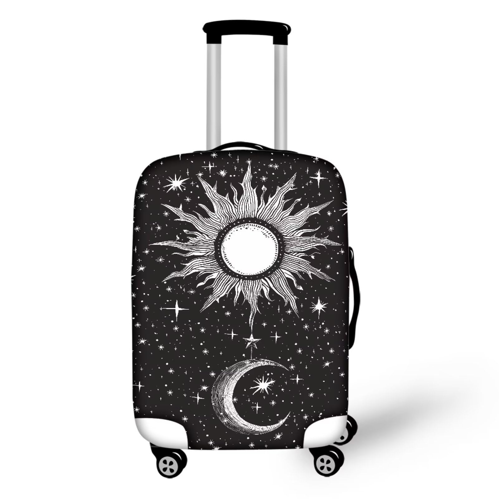Coloranimal Thickened Luggage Covers Goth Gothic Black and White Moon Stars Travel Luggage Covers for Women Men Kids Fits 18/24/28/32 Inch Suitcase Spandex Protector Covers (18"-21" Luggage)