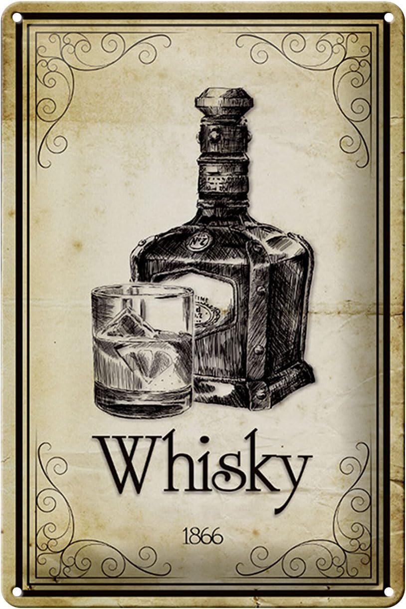 Targa In Metallo Vintage Whisky: Poster In Legno Da Appendere 40,6x30,5 Cm, Arrugginita Artificialmente, Per Interni Ed Esterni