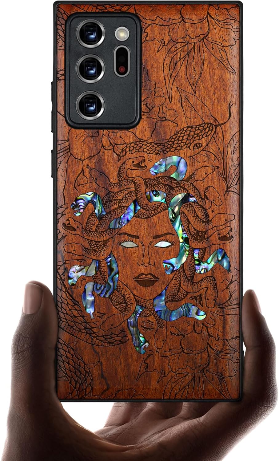 Carveit Designer Wooden Case for Samsung Galaxy Note20 Ultra Case Cover [Wood Engraving & Shell Inlay] Compatible with Wireless Chargers Galaxy Note20 Ultra (The Medusa Enigma)