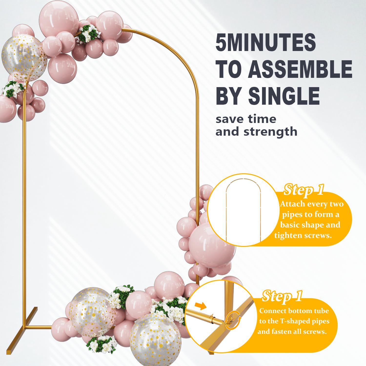 Arco De Boda Fomcet 7.2 Pies - Metal Dorado, Redondo, Para Decoración De Eventos, Incluye Accesorios
