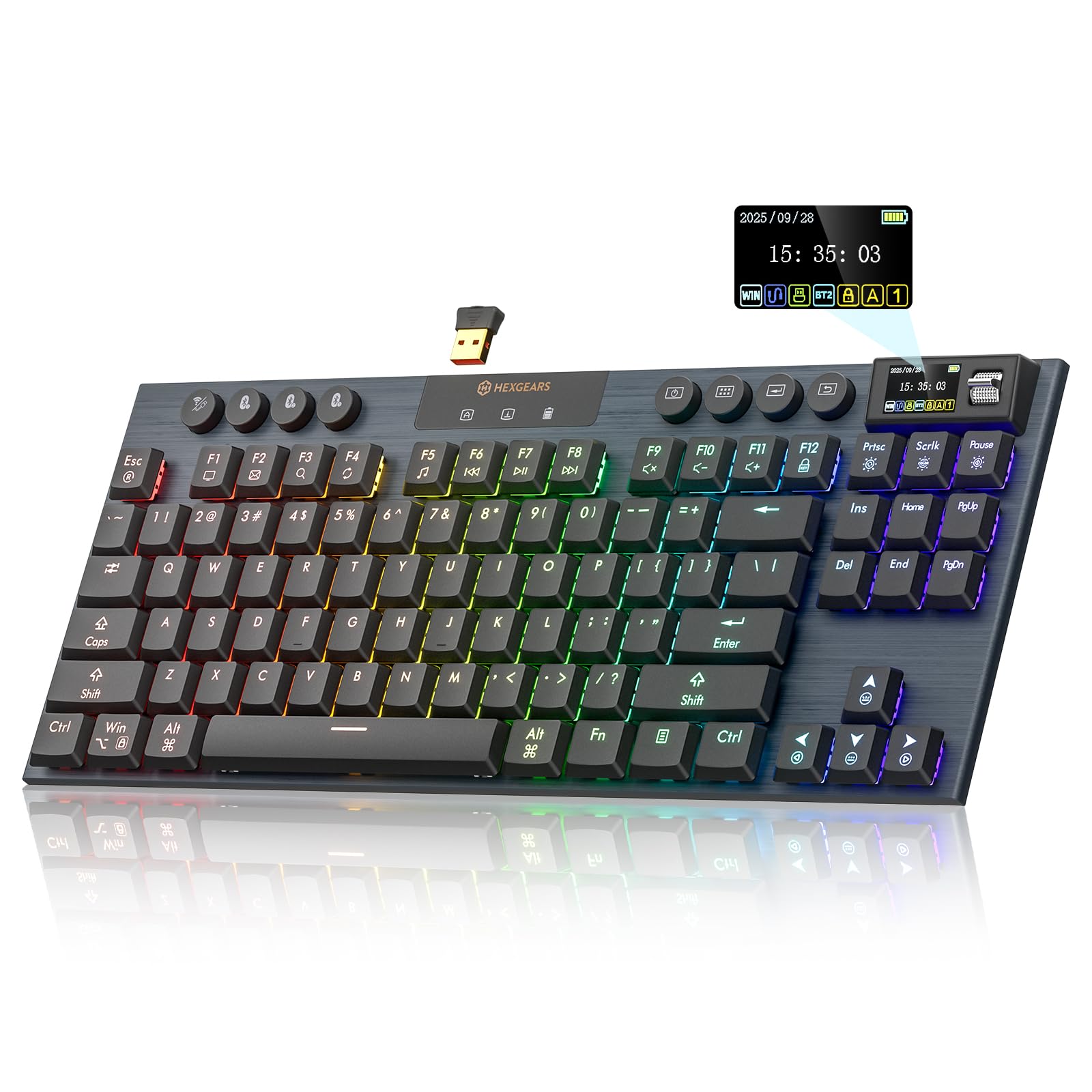 Hexgears Immersion A3 Low-Profile Wireless Mechanical Keyboard, TKL Hot-Swappable Aluminum Gaming Keyboard, BT5.0/2.4GHz/USB-C Linear Switches, RGB Backlit, TFT Screen & 5800mAh Battery for Pc/Mac-picture-23