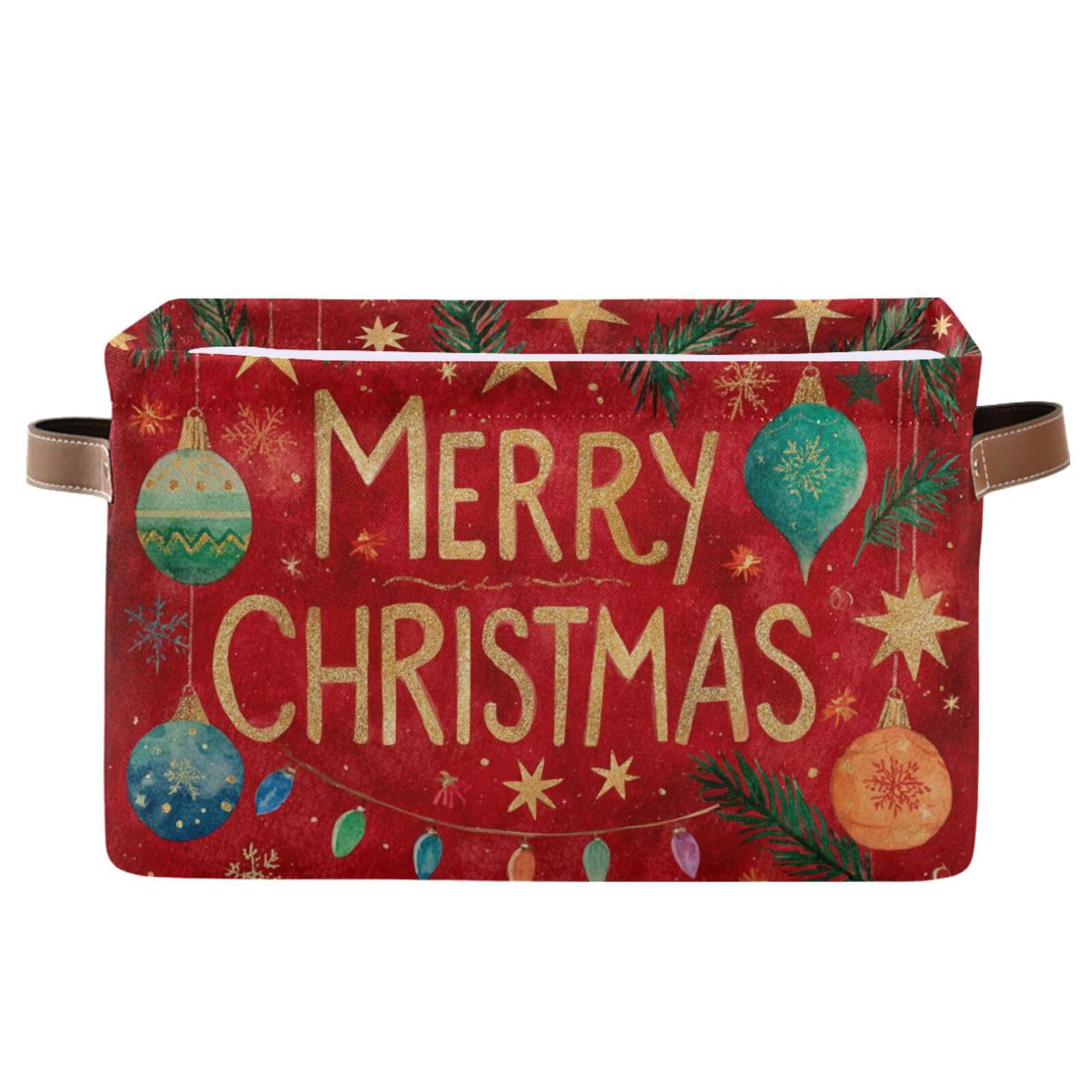 Aslsiy Storage Basket Christmas Festive Balls Leaves (2) Nursery Bins Baby Box Canvas Clothes Shelf Basket Laundry Hampers 1 Pcs
