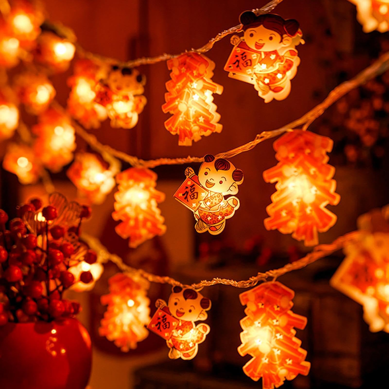 Chińskie łańcuchy świetlne, chińskie światełka noworoczne Lampa sznurkowa | Czerwone girlandy świetlne LED, lampy sznurkowe do dekoracji wnętrz, bajkowe girlandy świetlne na zewnątrz do