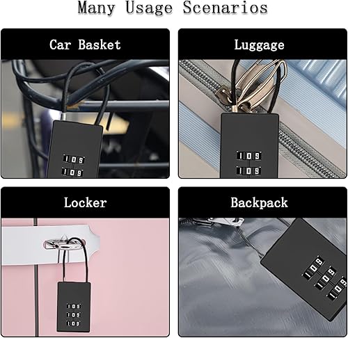 Miniatura 7 de 2 cerraduras de combinación de 3 dígitos con cable de acero, cerraduras de cable de aleación de zinc, candado de cable de alambre para equipaje,