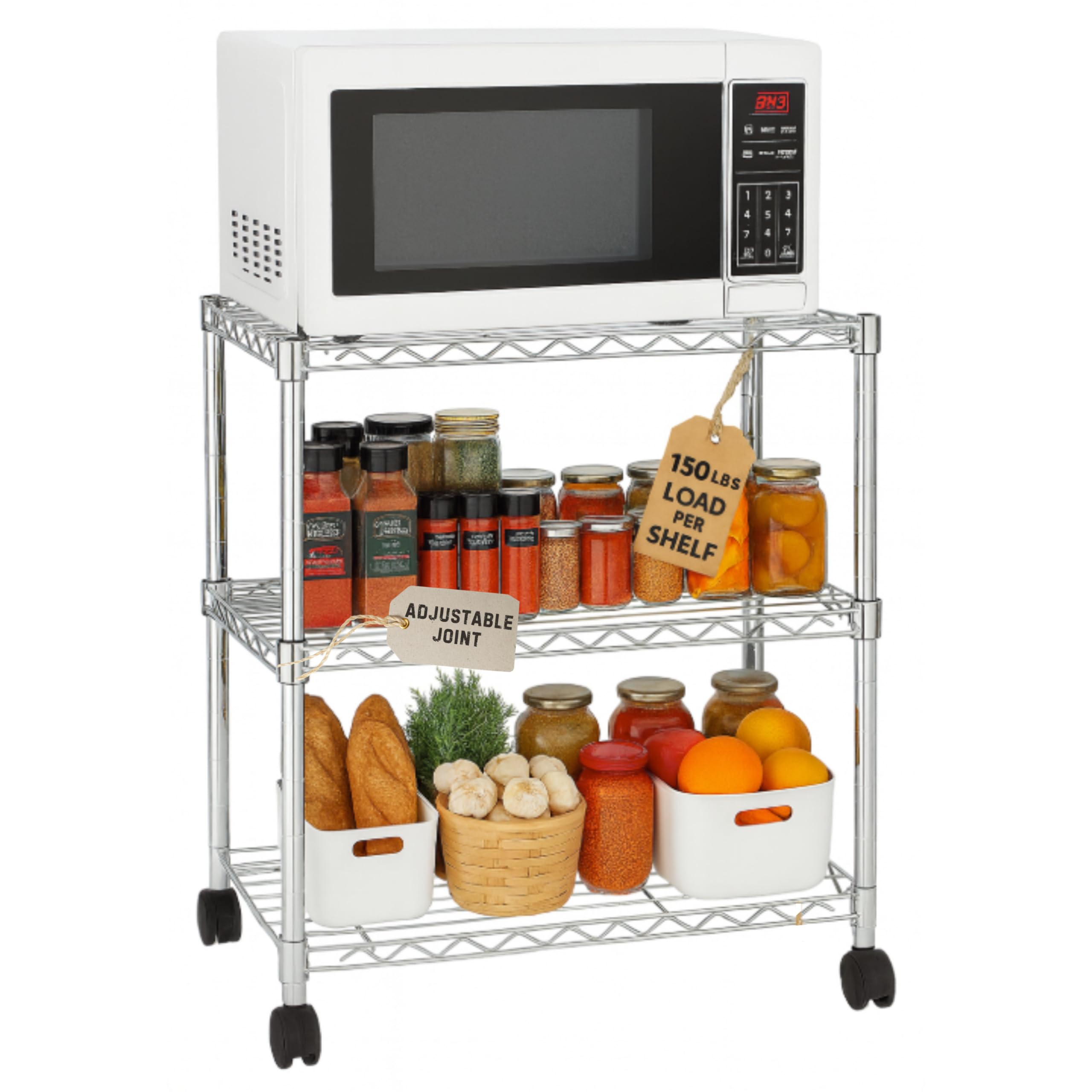 3 Tier Wire Shelving Unit Storage Rack, Metal Heavy Duty Utility Organizers, Organization Units for Metal Shelves, Pantry, Garage, Laundry Racks