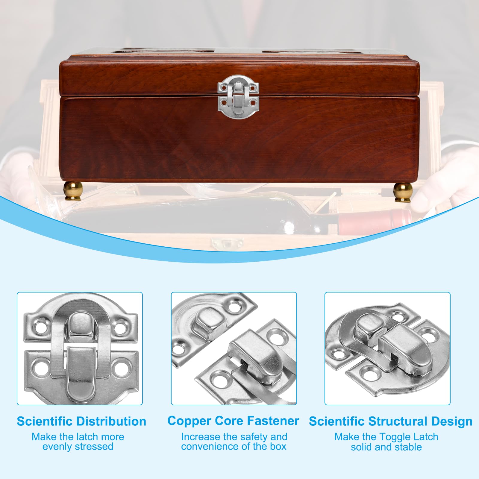 8 Pack Duckbilled Hasp Latches With Screws - Satin Nickel Finish For Jewelry Box, Chest, Cabinet, Wooden Case