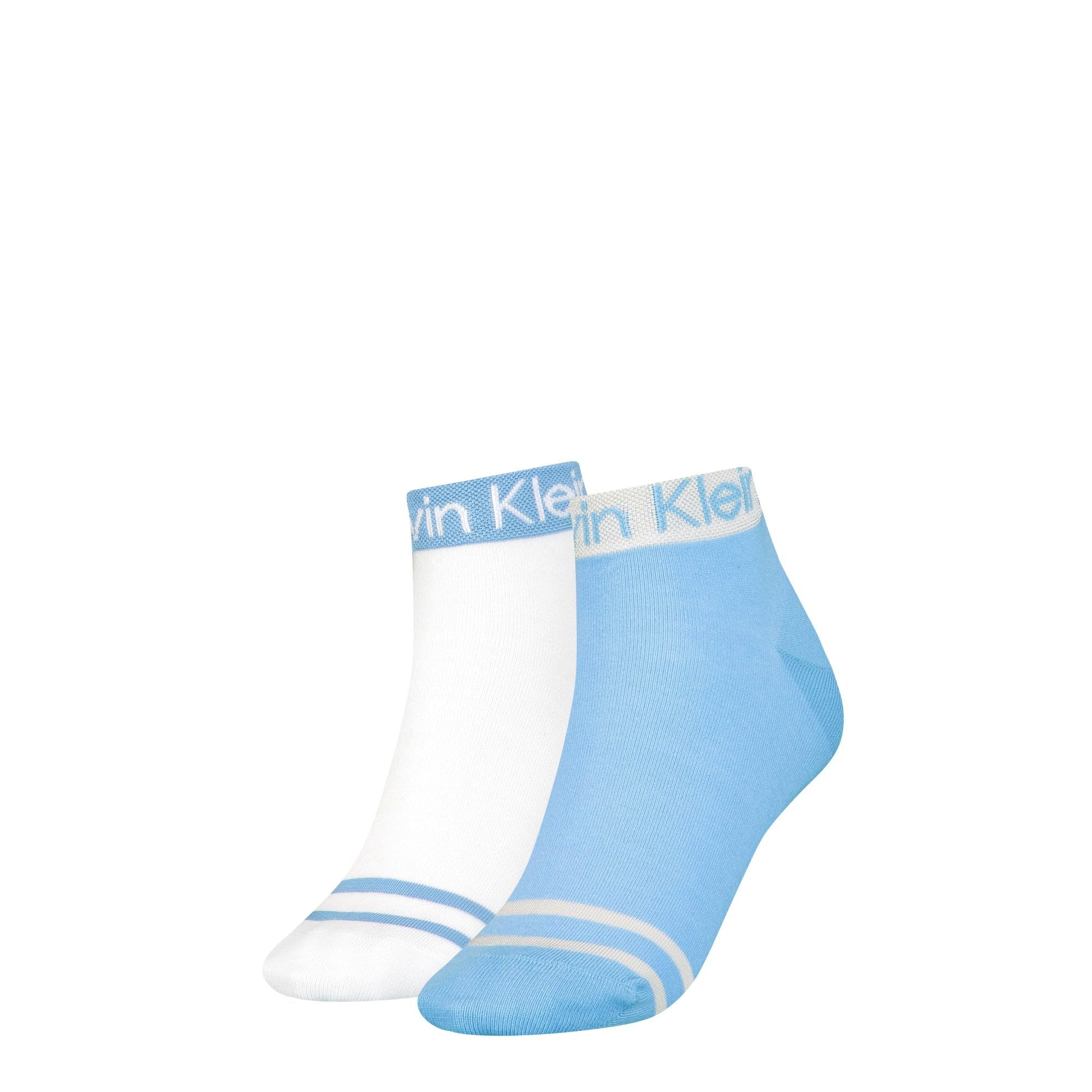Calvin Klein 2-Pack Logo Welt Quarter Socks, Light Blue/white One Size Multicoloured