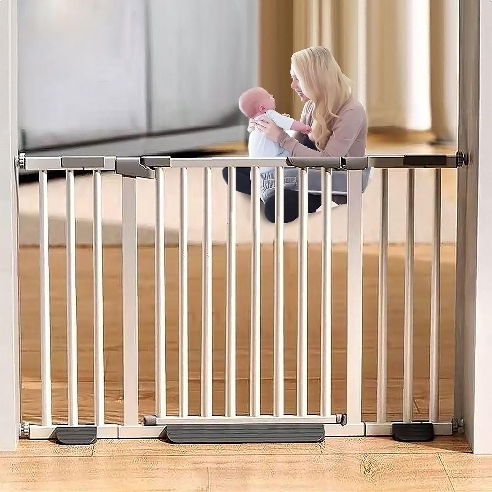 Barricade Auto Close Pet Safety Gate Metal Baby Pet Safety Gate Adjustable, 2 Way Auto Close, Barrier for Stairs, Door and Hallways (White, 97-104cm)