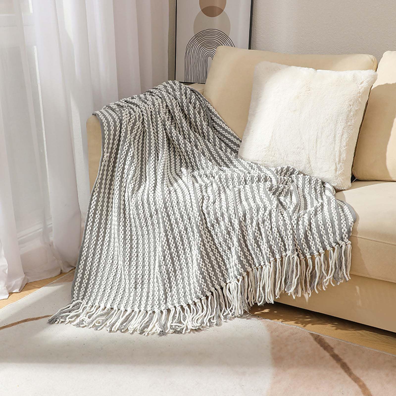 Manta decorativa de punto para todas las estaciones de 130x170 cm con rayas verticales