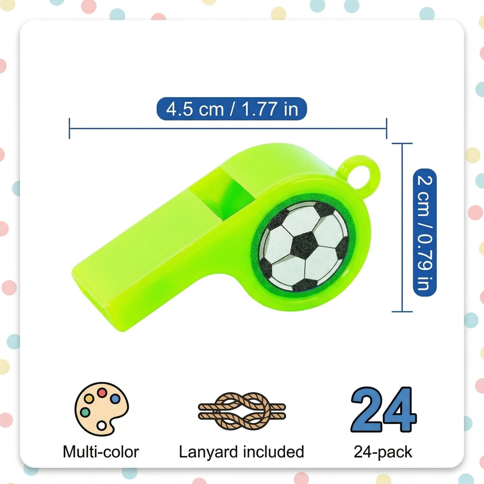 Lote de 24 silbatos de fútbol de plástico con cordón para entrenamiento infantil