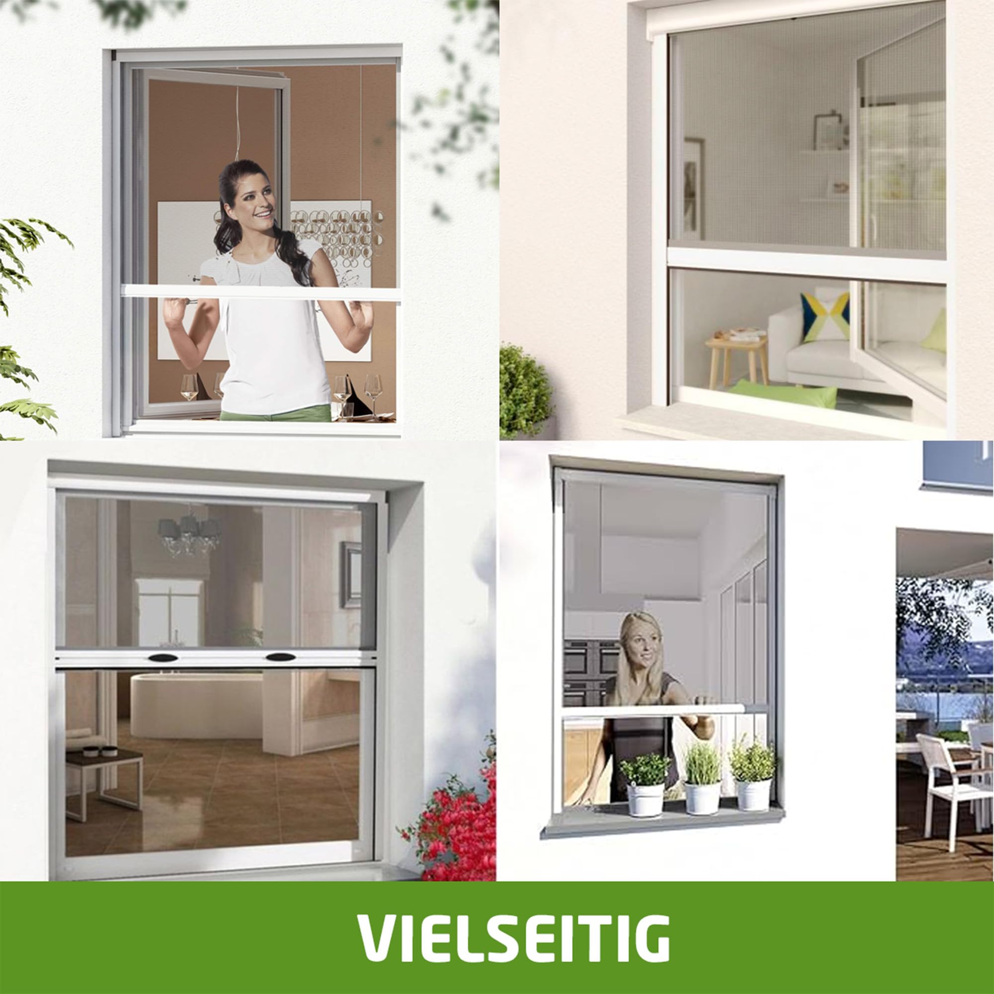 Amig - Aufrollbares Moskitonetz für Fenster | Weißes Aluminium und graues Glasfasernetz | Einfache Installation | Insektenschutz | 120 x 120 cm | Langlebig und atmungsaktiv