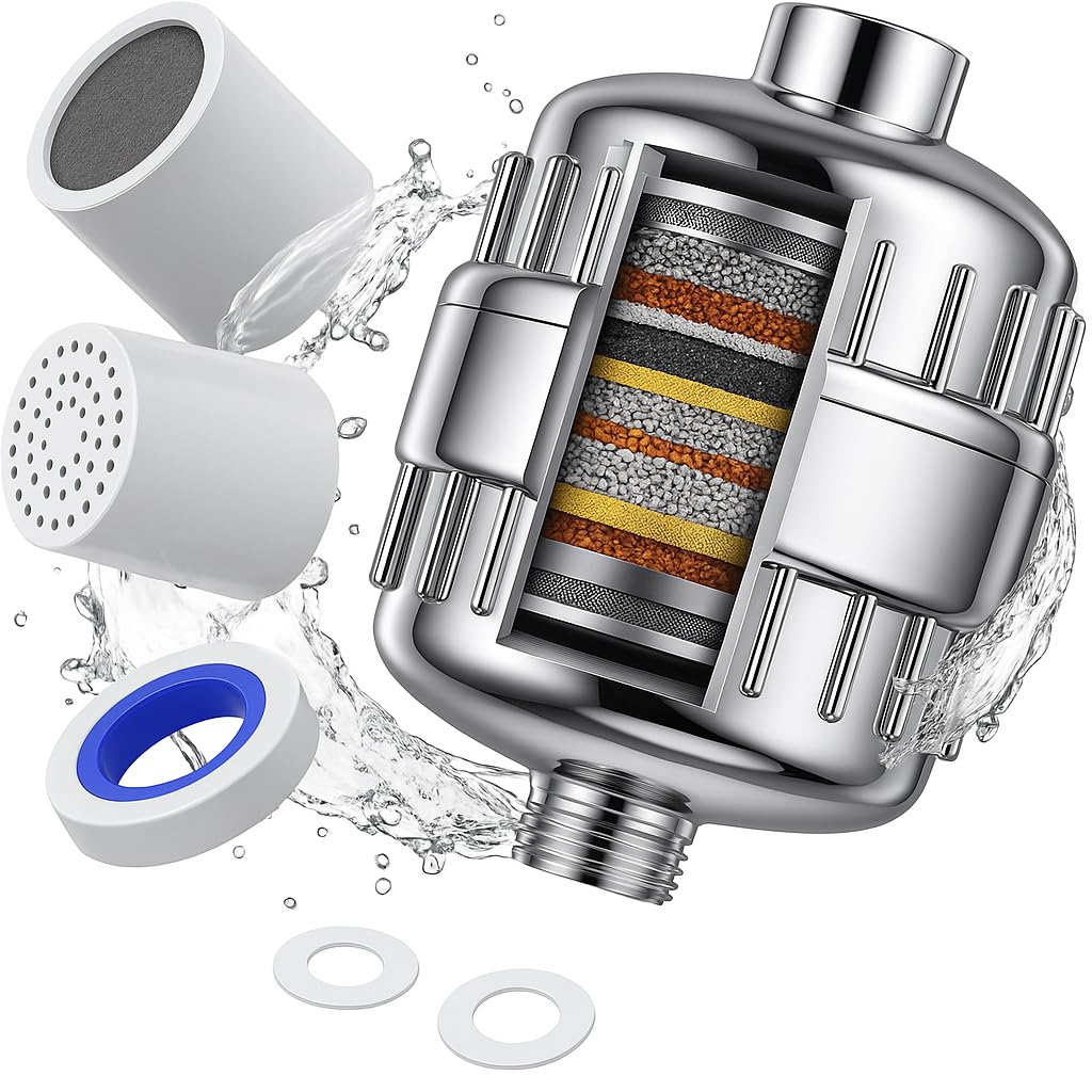 JIALTO 20 Stage Hard Water Softener for Tap & Shower- Water Softener for Bathroom & Home- Chlorine Limescale Shower Filter- Multi Stage Limescale Tap Filter- Better Water Quality for Hair & Skin Care