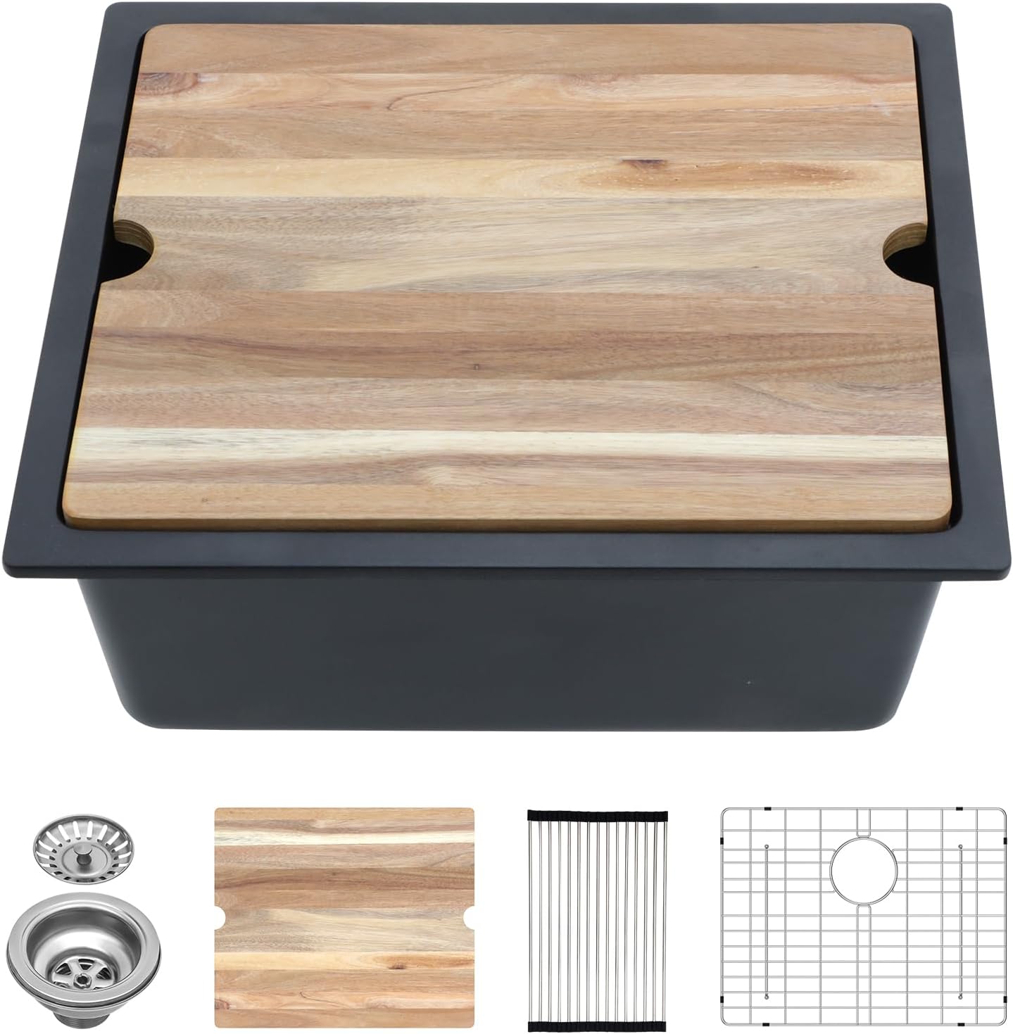 Lordear 21 Inch Granite Composite Bar Sink - 21"x18" Undermount Kitchen Sink Black Single Bowl Under Counter Ledge Workstation Bar Prep RV Basin