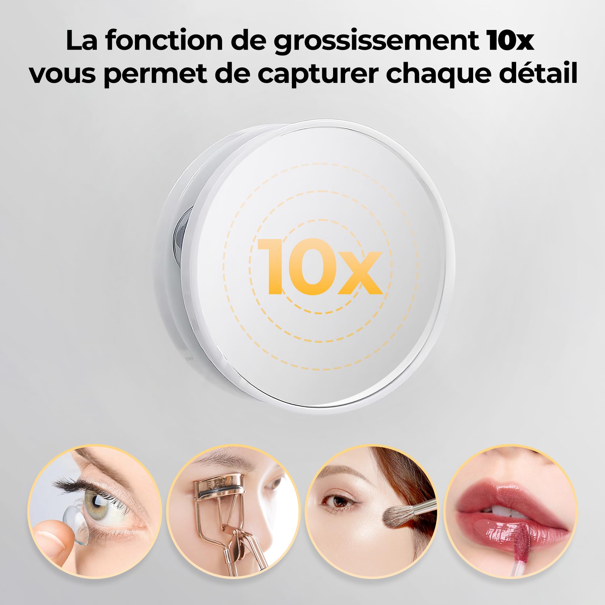 SIRHONA Miroir Hollywood Éclairage RVB 3 Températures Dimmable 15 LED 10X Grossissant 58x45cm
