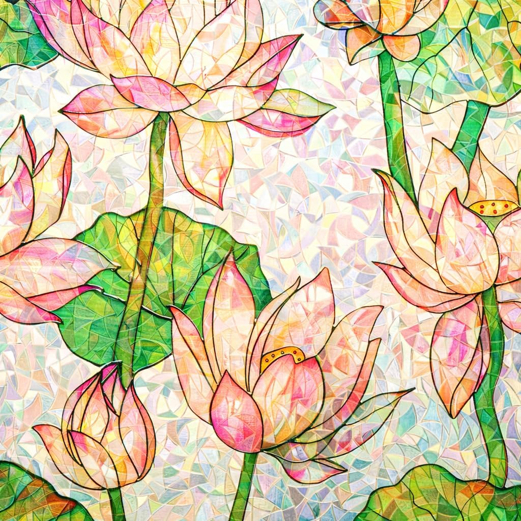 Stained Glass Privacy Window Film Decorative Flower and Bird Etched Static Cling Door Tints Heat Control Anti UV Removable No Glue Cover Sticker,35" x 78.7"
