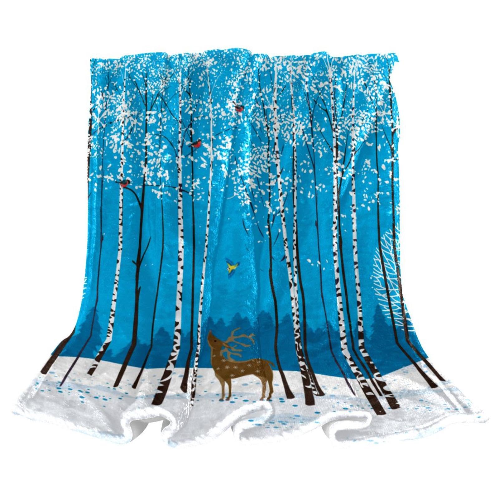 Couverture polaire oiseaux cerfs grand plaid canapé lit salon bureau 150x200