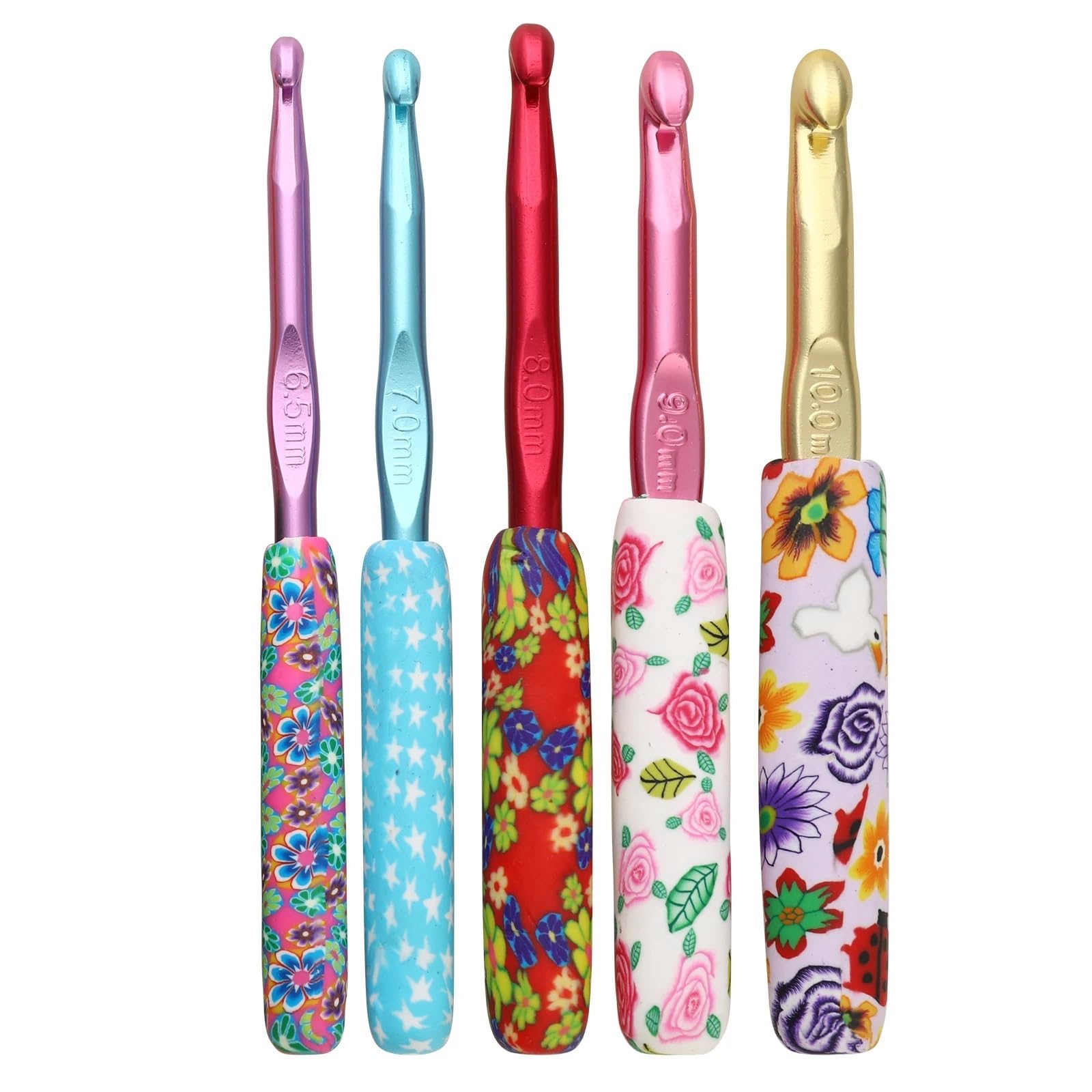 XUCHIL 5 Pcs Colorful Ceramic Handle Alumina Crochet Hooks Knitting Needles Set Sewing Crochet for Weave Sewing Needles Handmade Tool Gift